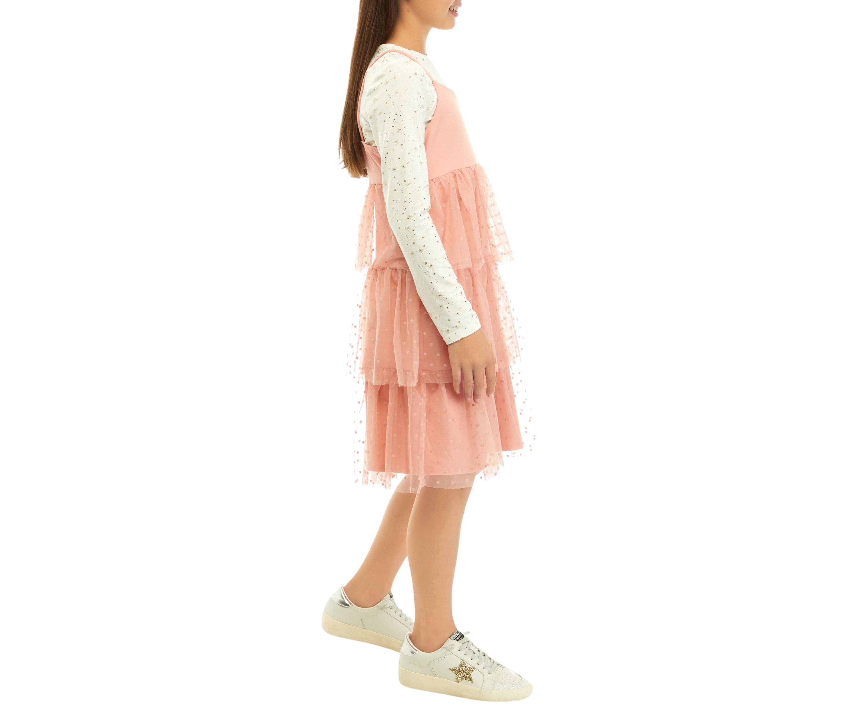 Girls 7-16 Flocked Tulle Dress