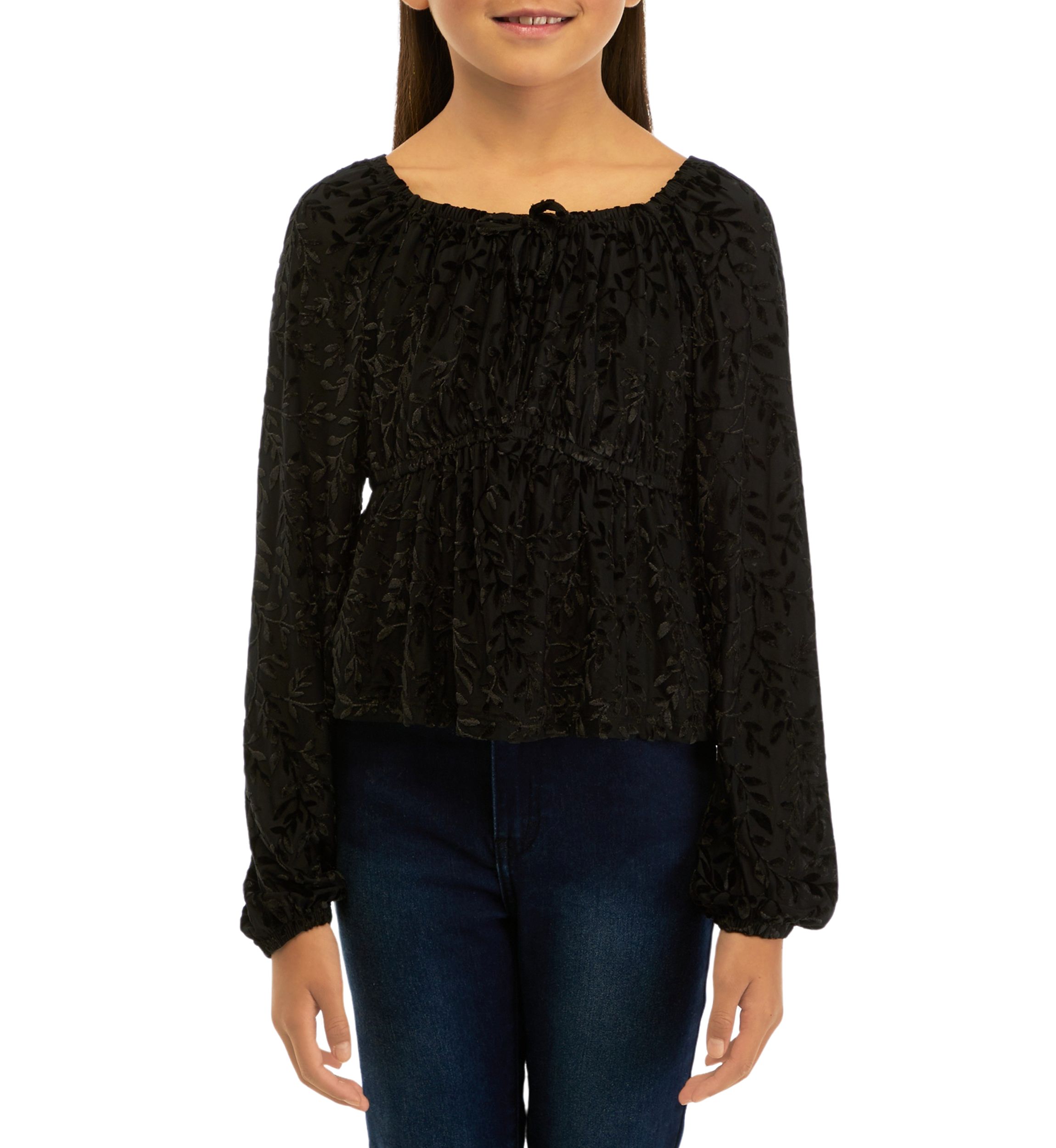 Girls 7-16 Long Sleeve Burnout Velvet Top