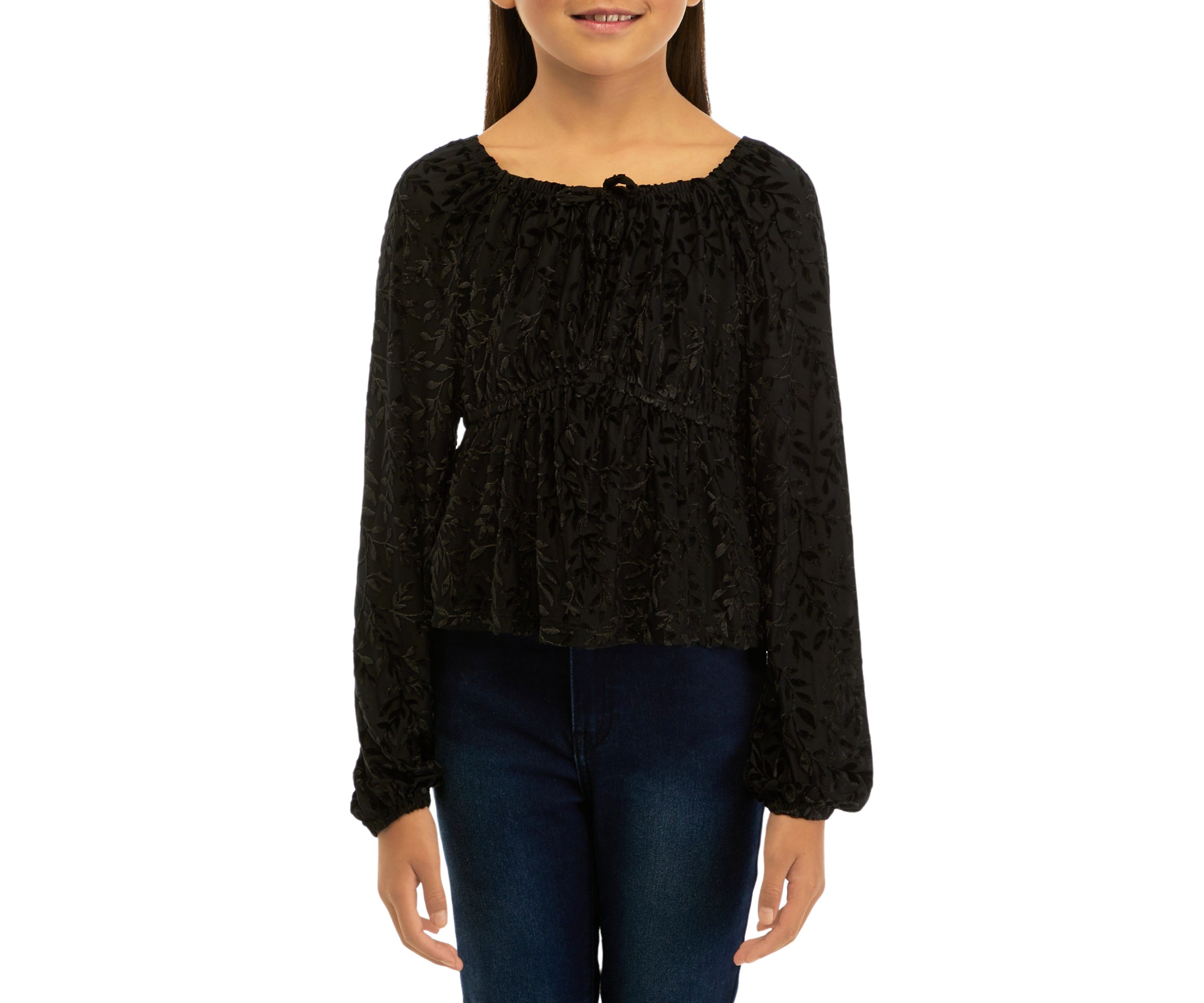 Girls 7-16 Long Sleeve Burnout Velvet Top