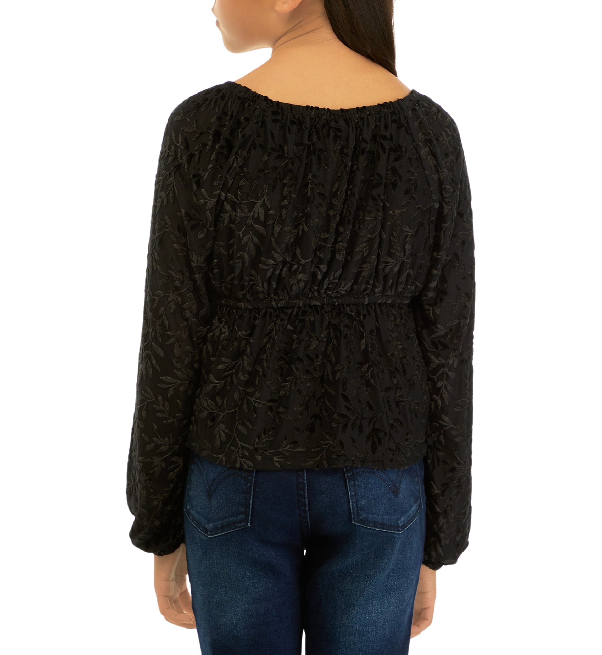 Girls 7-16 Long Sleeve Burnout Velvet Top
