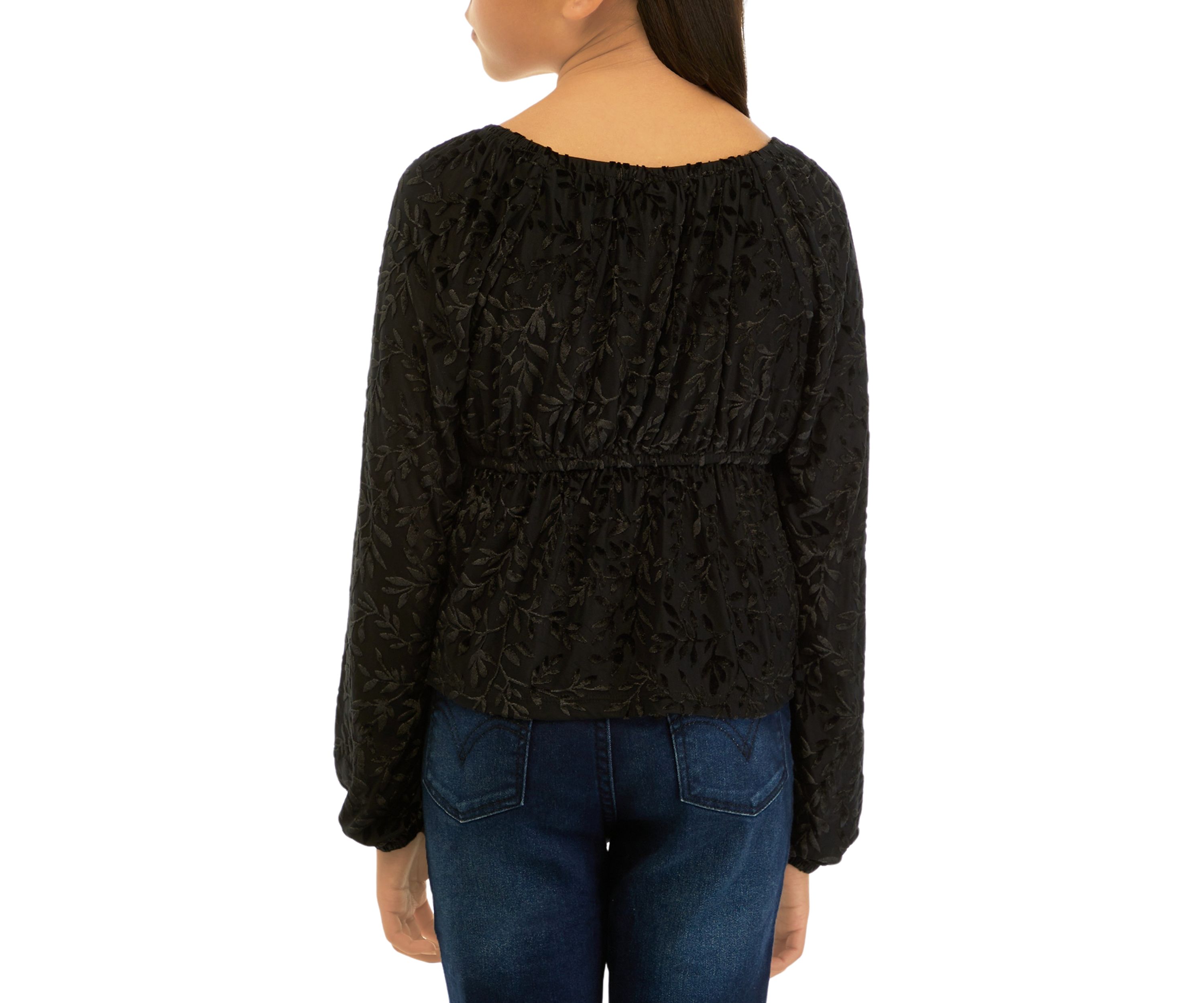 Girls 7-16 Long Sleeve Burnout Velvet Top