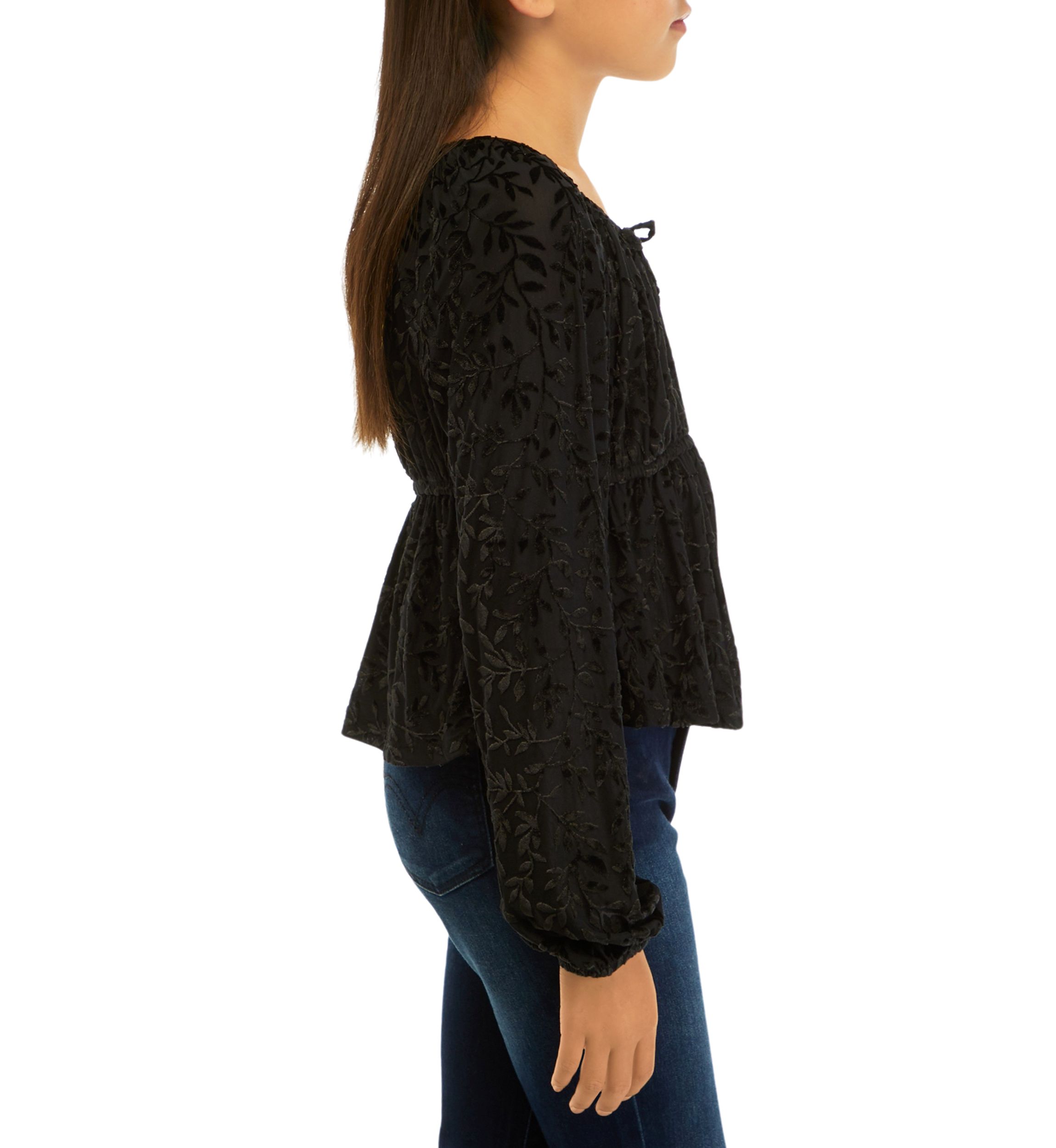 Girls 7-16 Long Sleeve Burnout Velvet Top