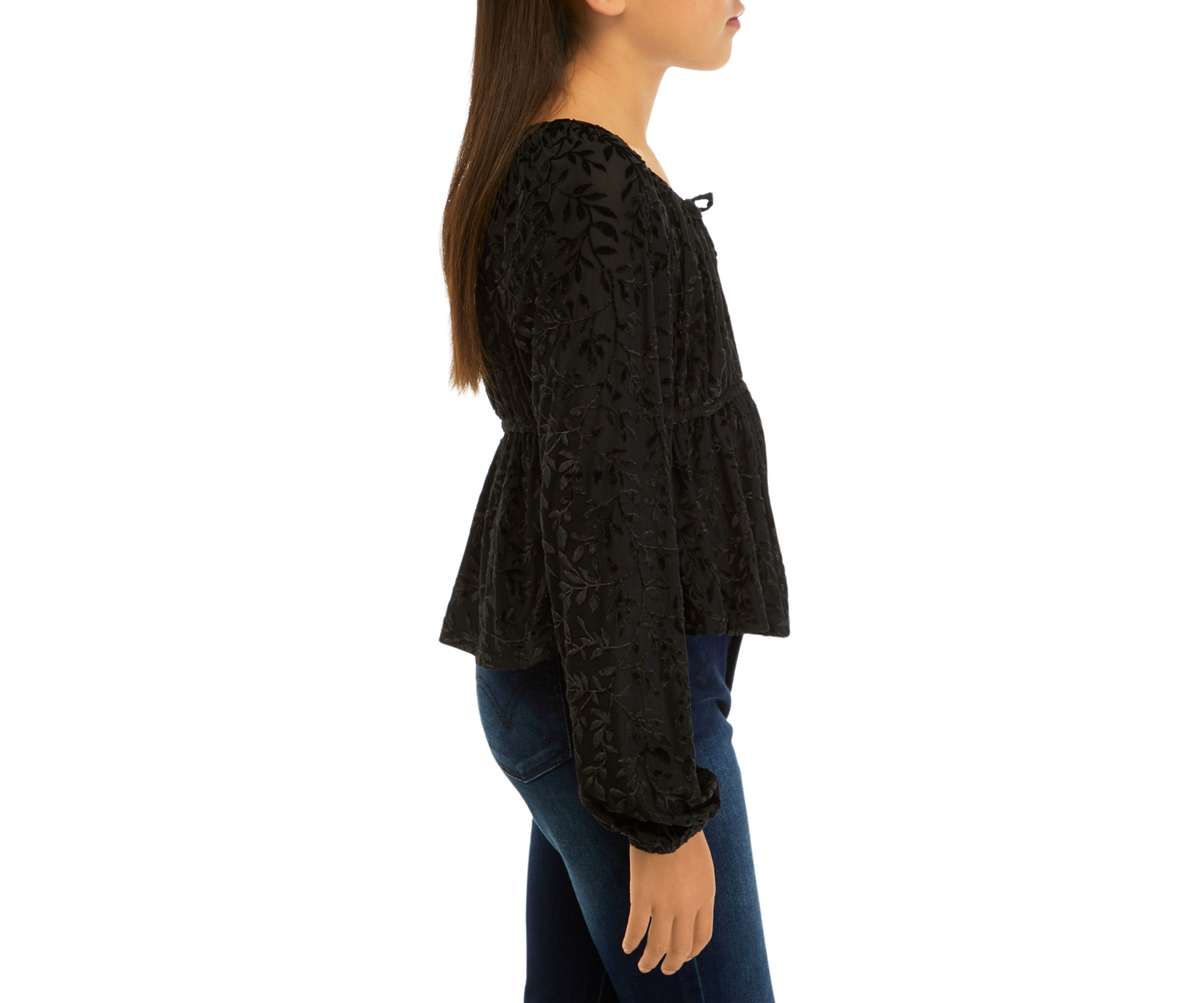 Girls 7-16 Long Sleeve Burnout Velvet Top