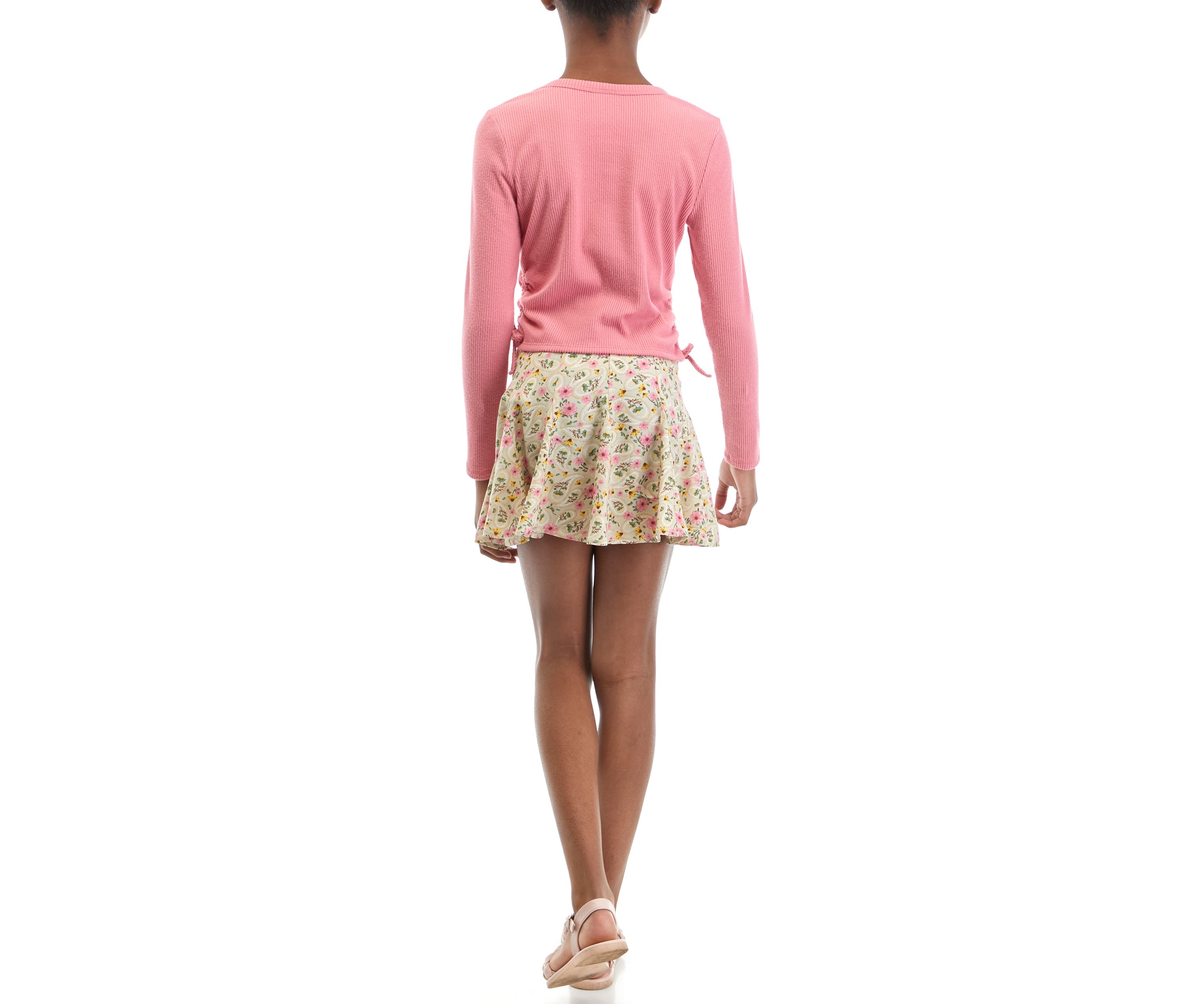 Girls 7-16 Side Tie Top and Printed Skirt Set