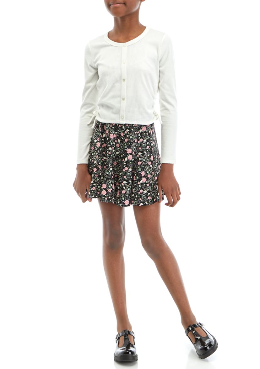 Girls 7-16 Side Tie Top and Skirt Set