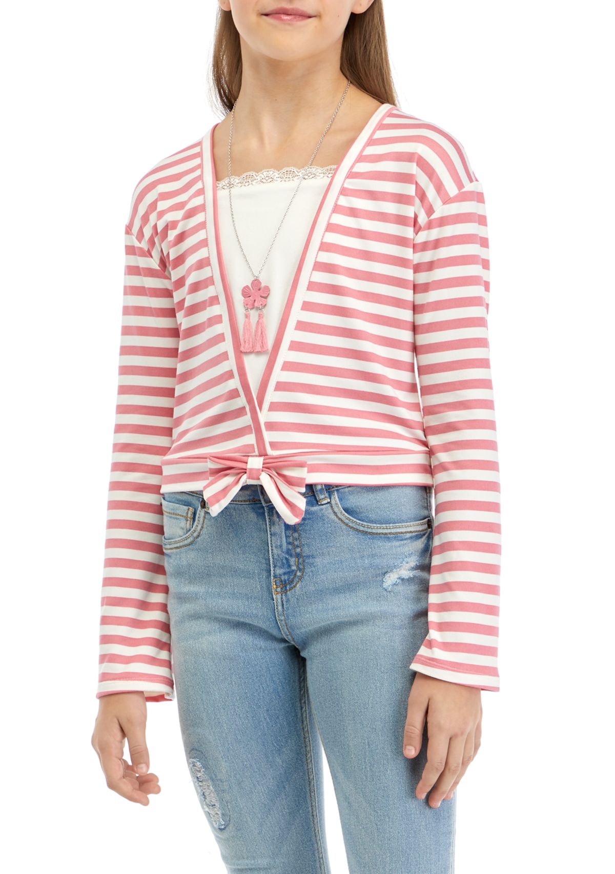 Girls 7-16 Striped Wrap Front Top