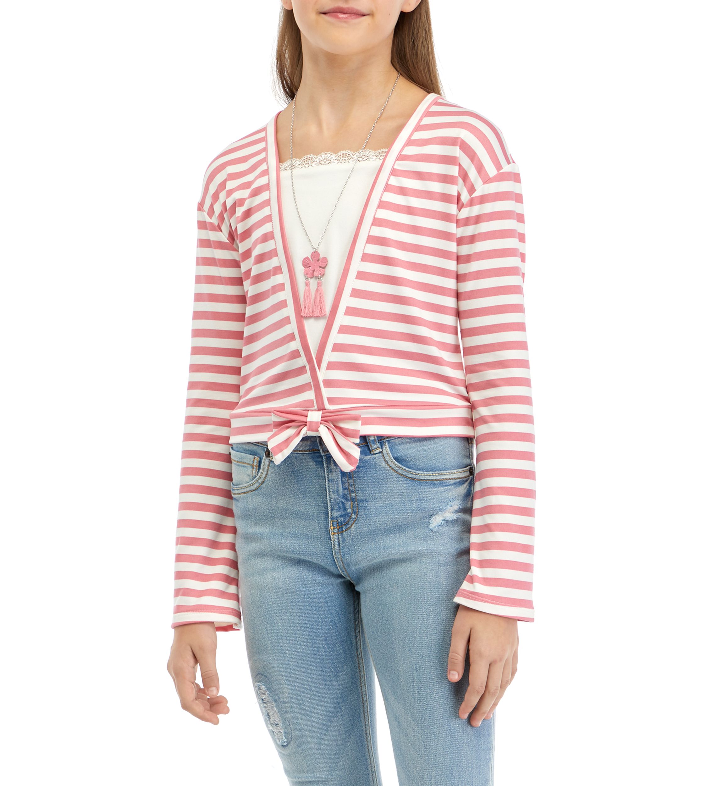 Girls 7-16 Striped Wrap Front Top