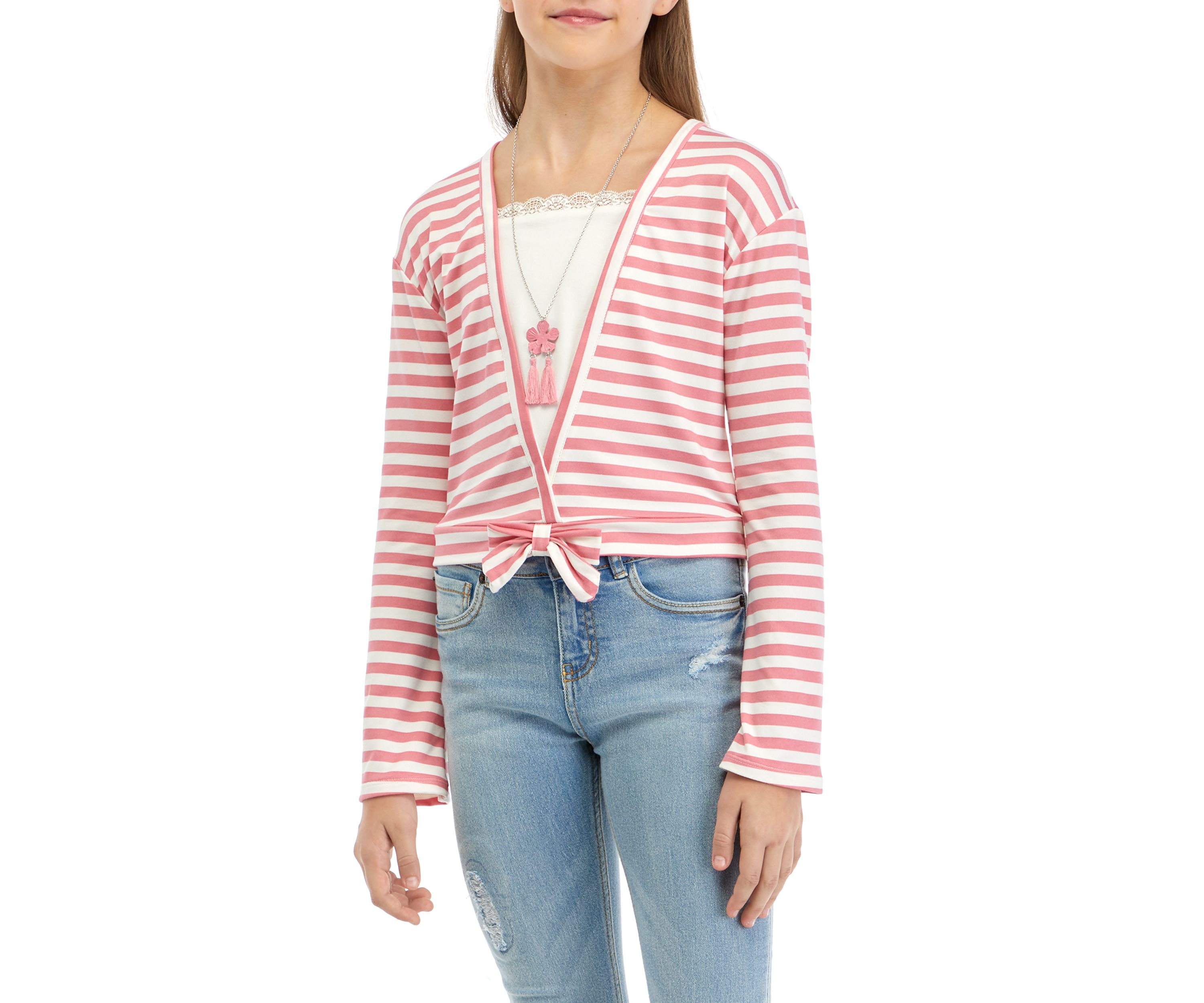Girls 7-16 Striped Wrap Front Top