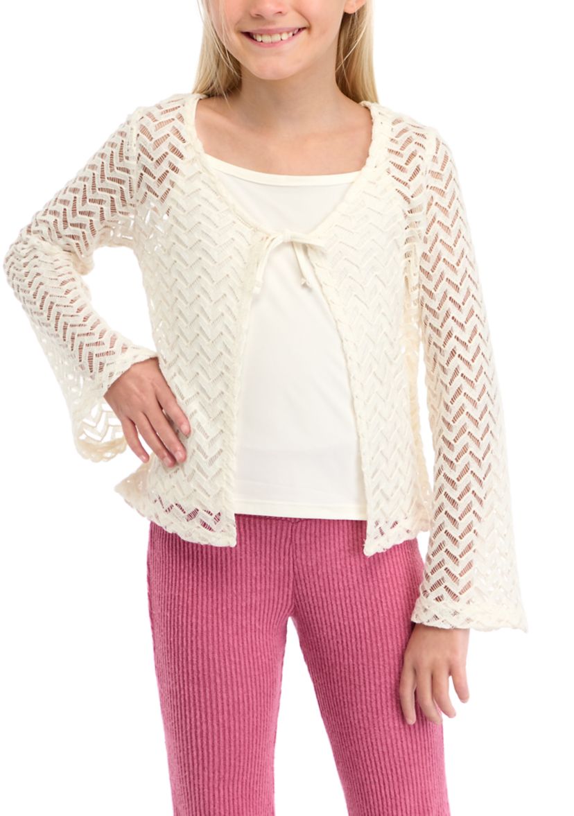 Girls 7-16 Crochet Knit Cardigan