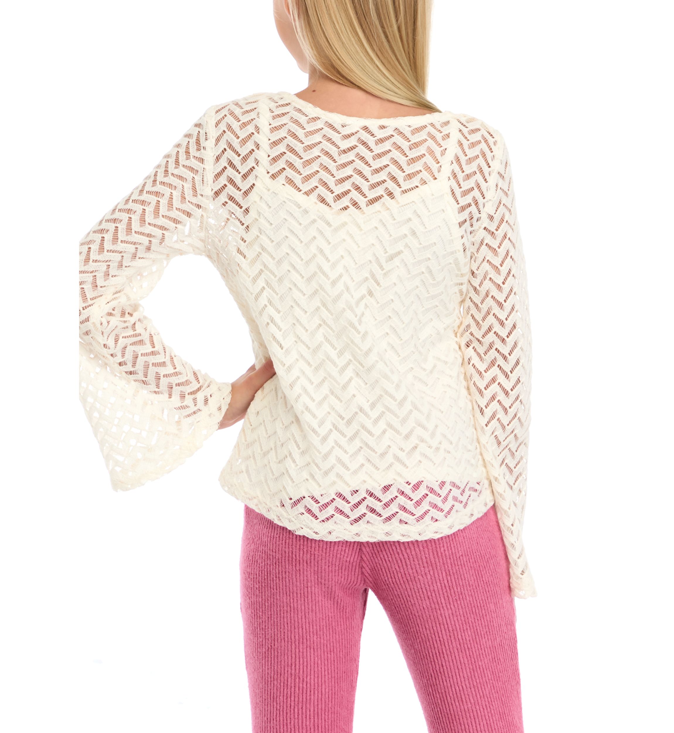 Girls 7-16 Crochet Knit Cardigan