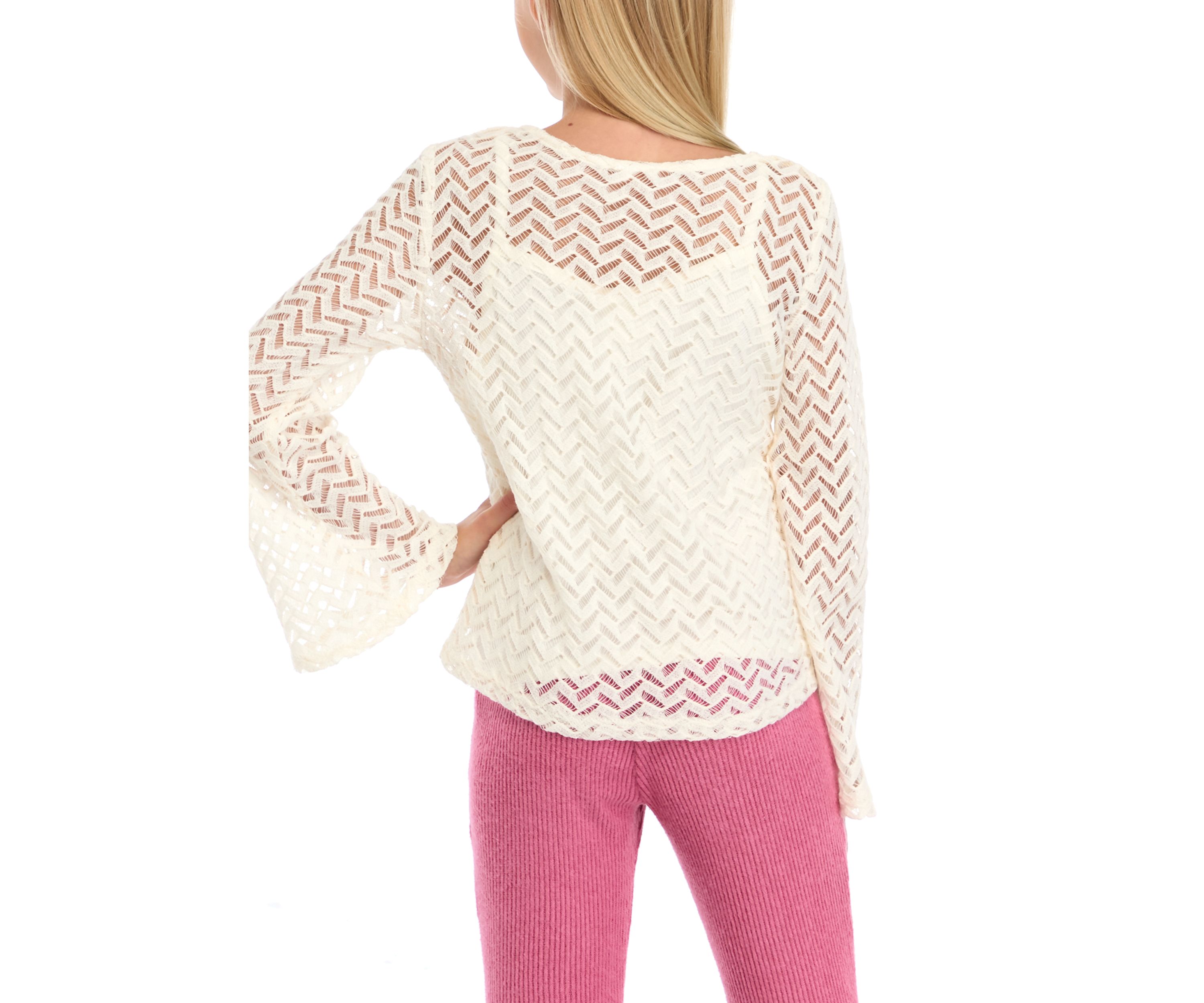Girls 7-16 Crochet Knit Cardigan