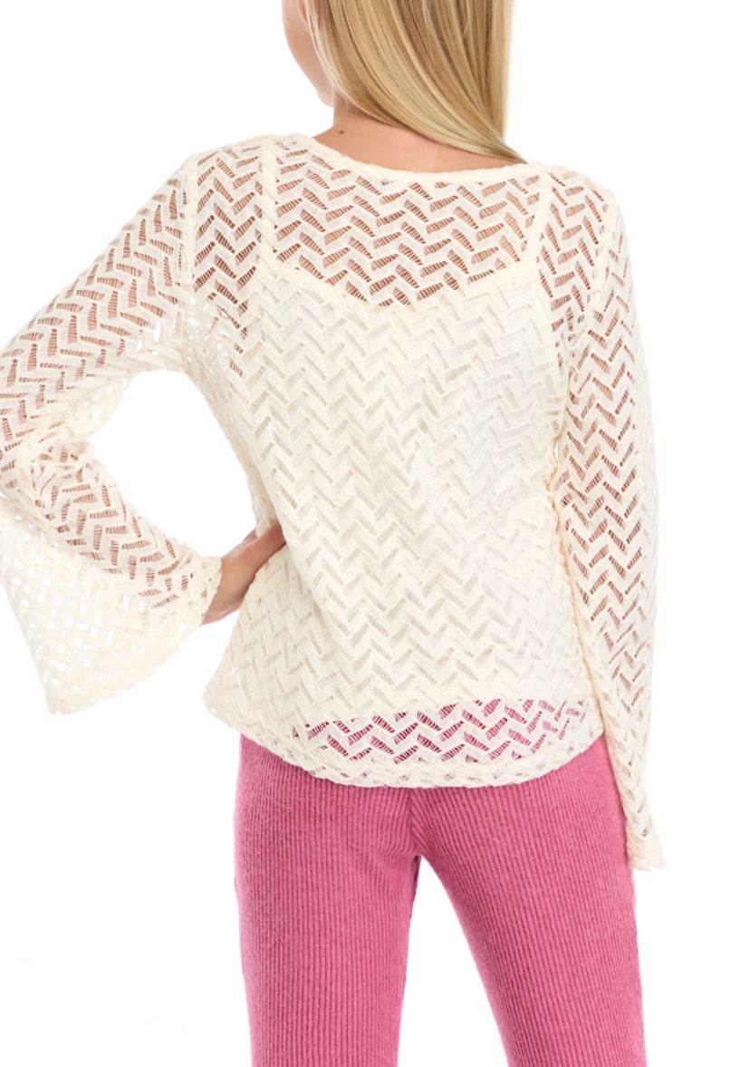 Girls 7-16 Crochet Knit Cardigan
