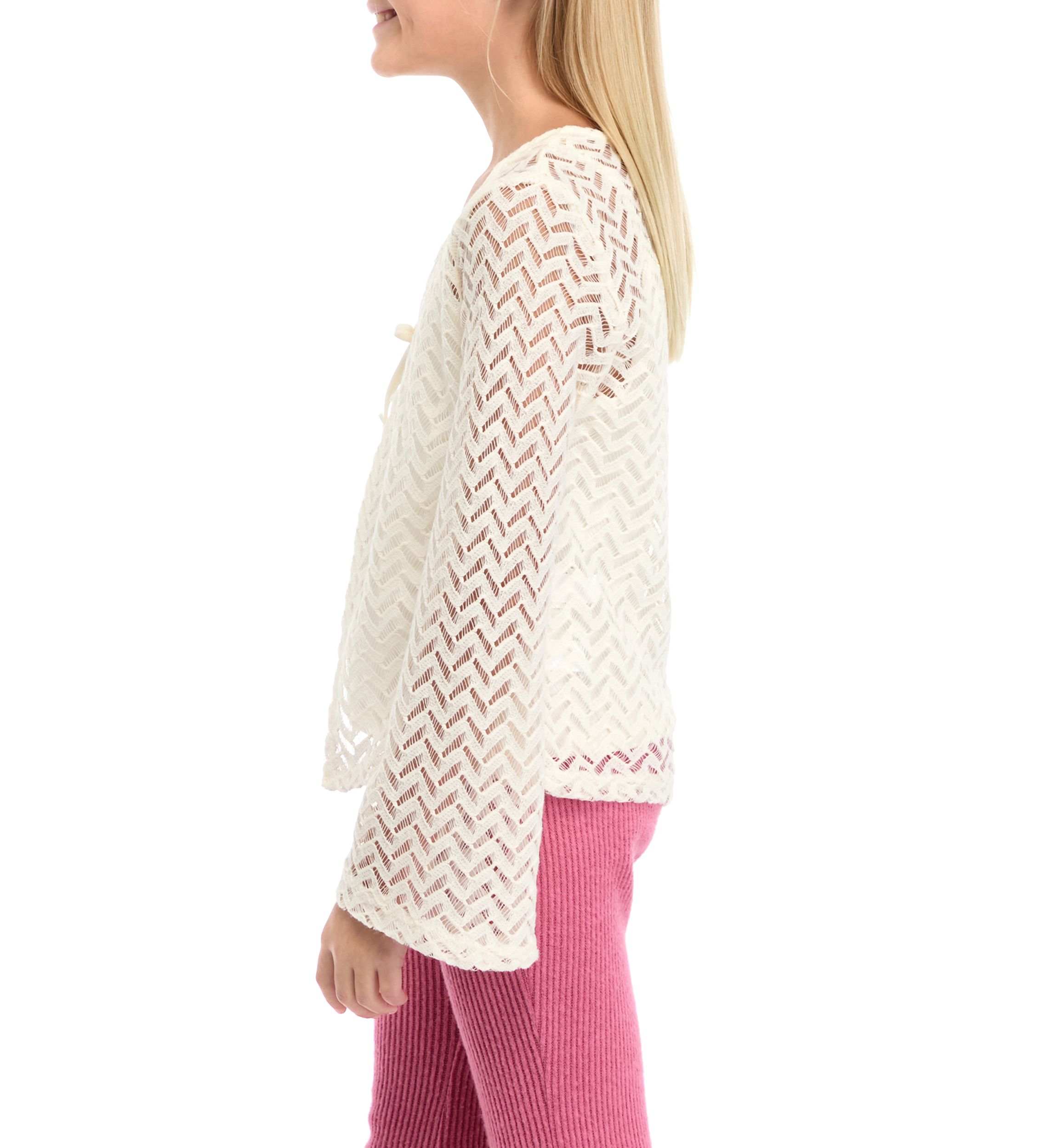 Girls 7-16 Crochet Knit Cardigan