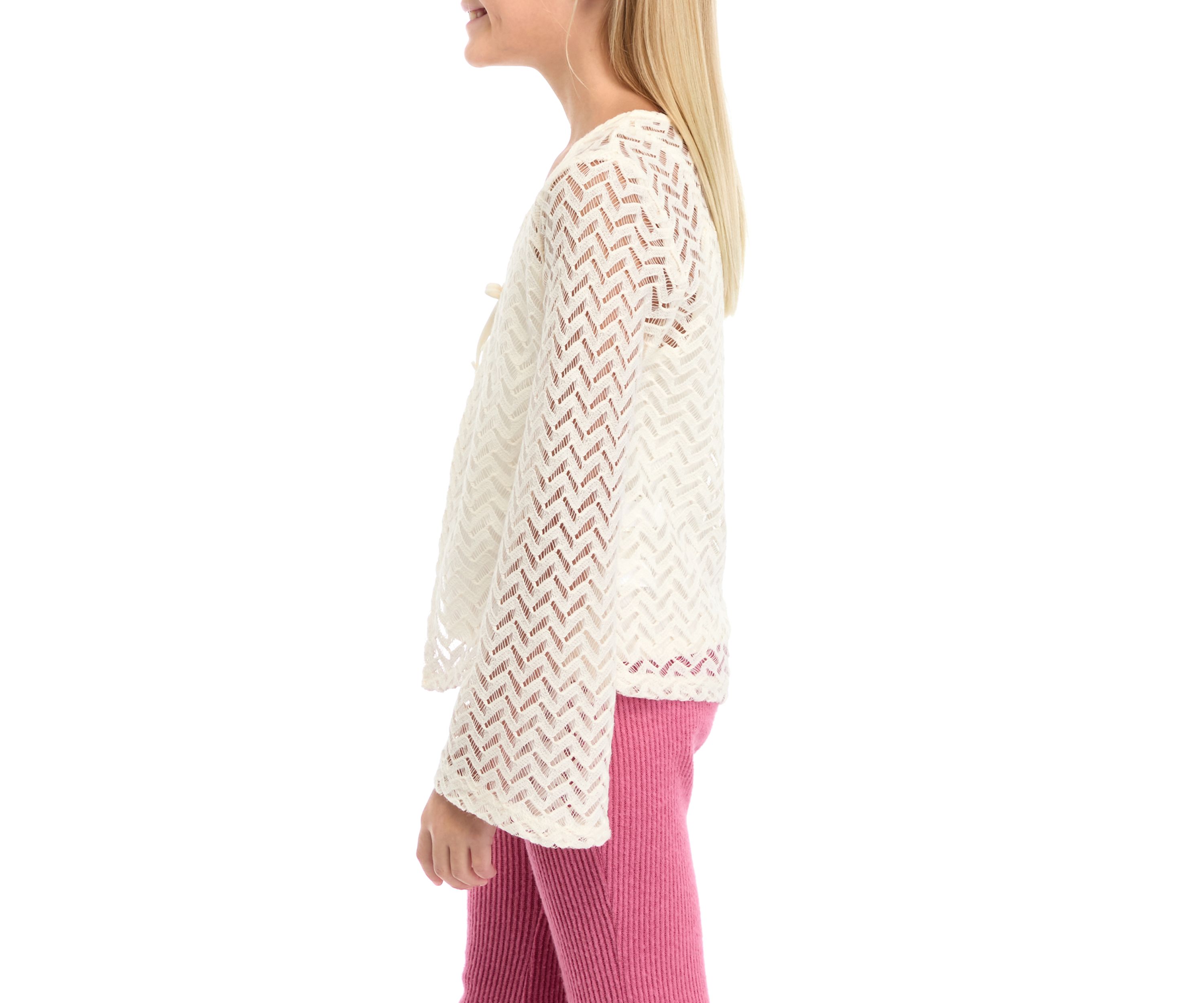 Girls 7-16 Crochet Knit Cardigan