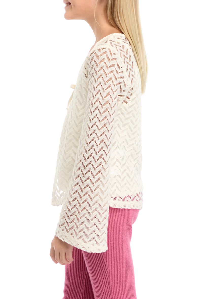 Girls 7-16 Crochet Knit Cardigan