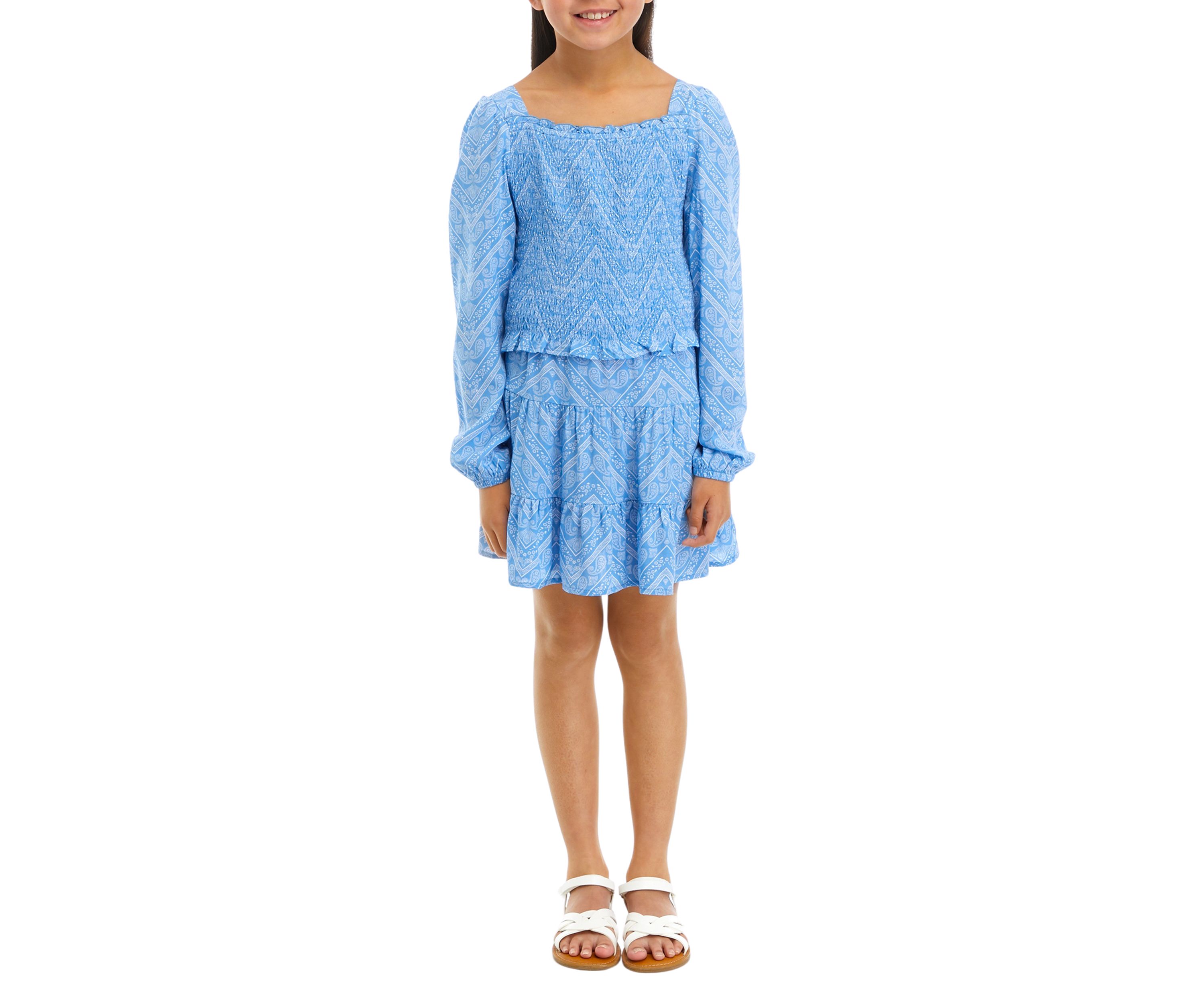Girls 7-16 Smocked Top and Skirt Set