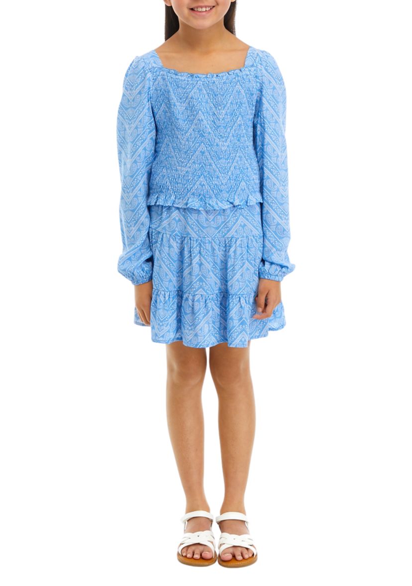 Girls 7-16 Smocked Top and Skirt Set