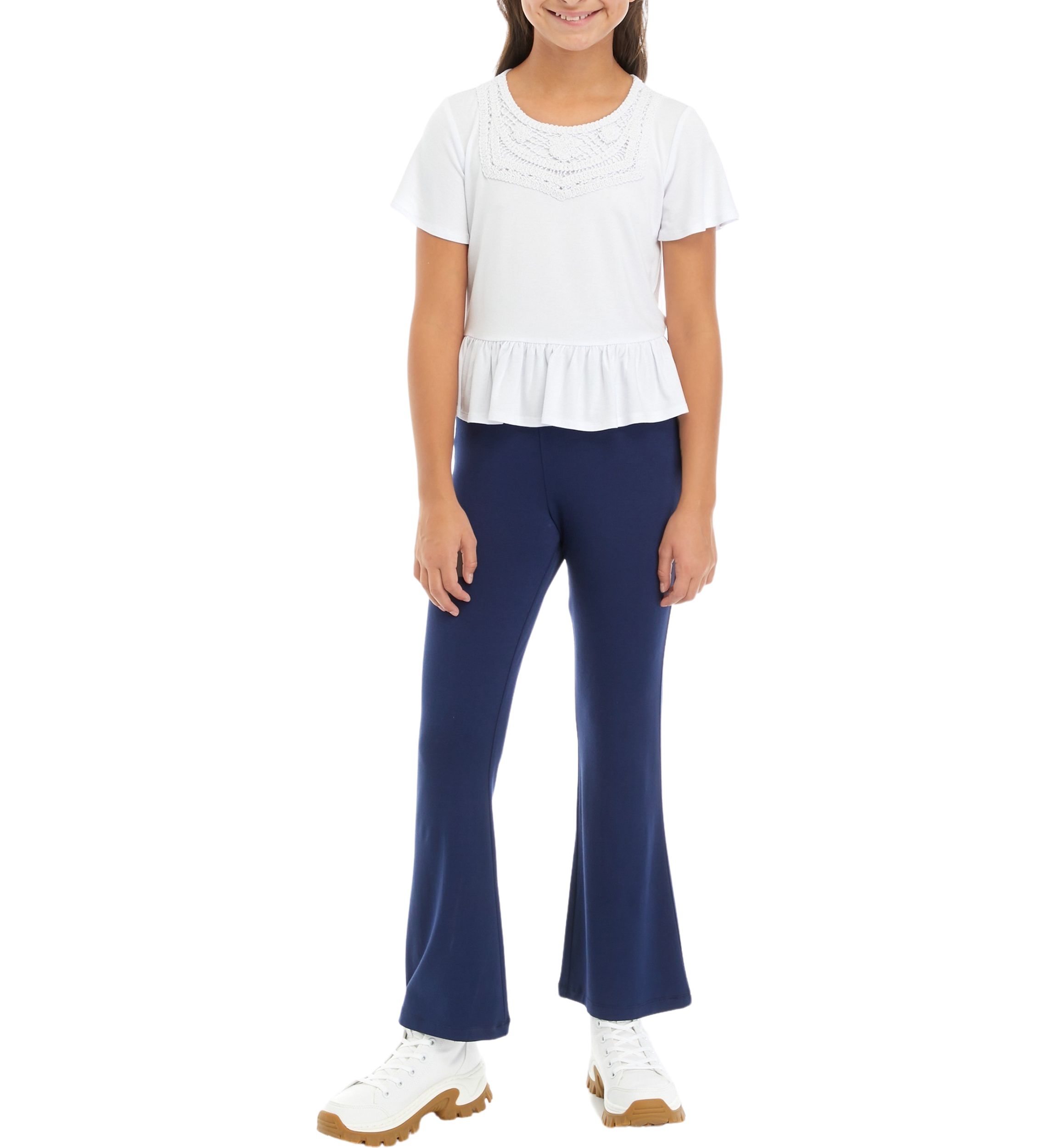 Girls 7-16 Crochet Knit Top with Flare Pants