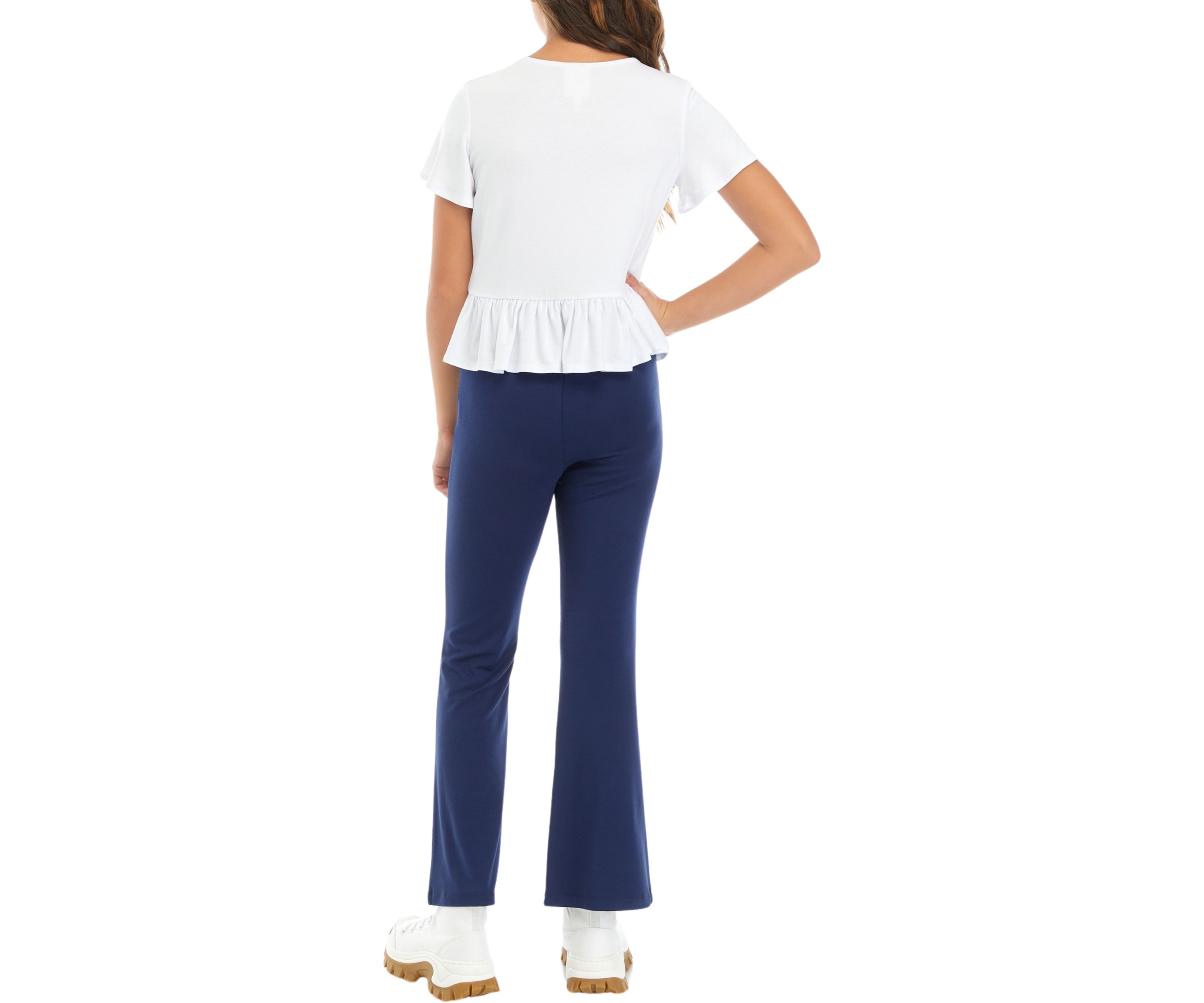Girls 7-16 Crochet Knit Top with Flare Pants