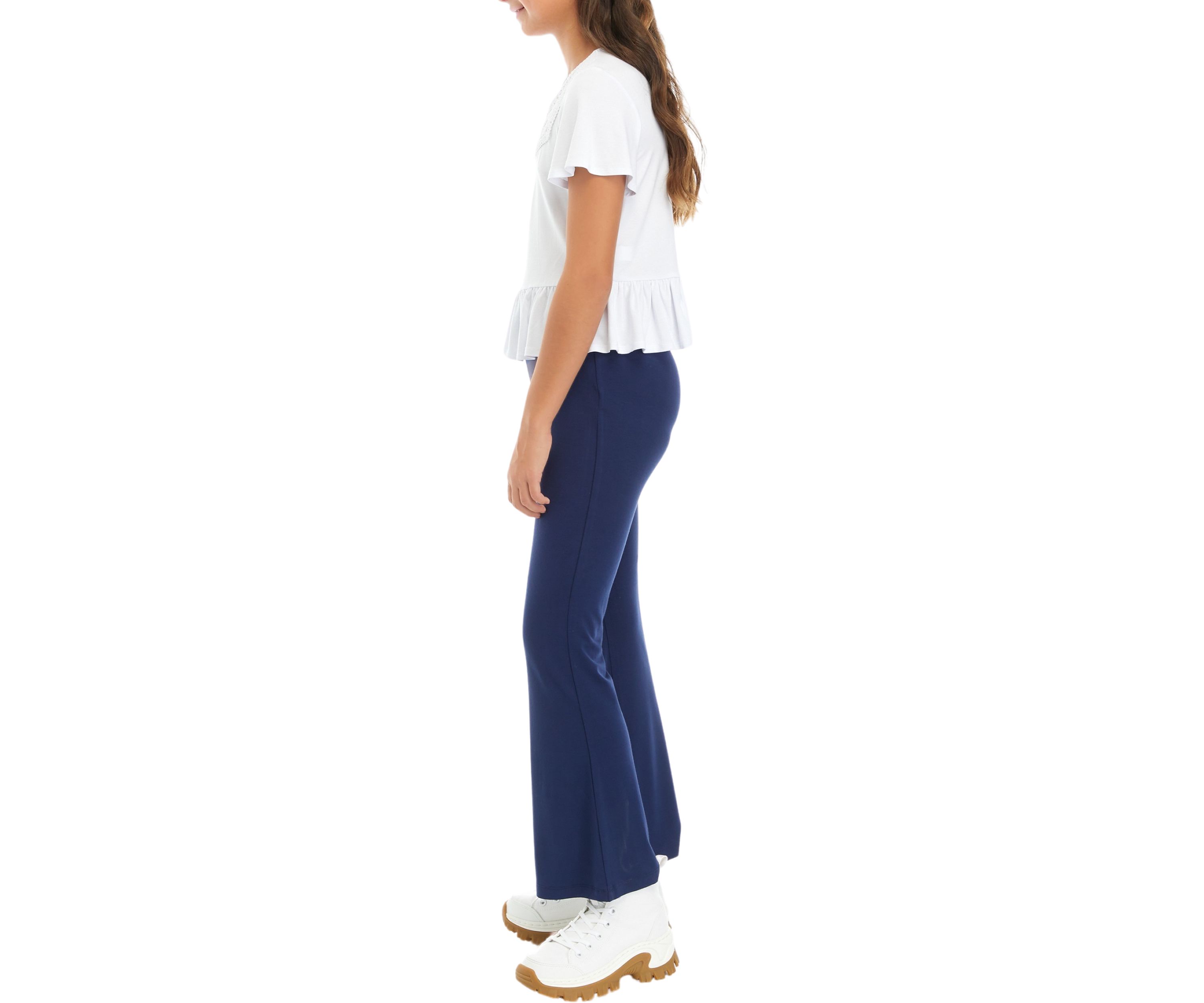 Girls 7-16 Crochet Knit Top with Flare Pants
