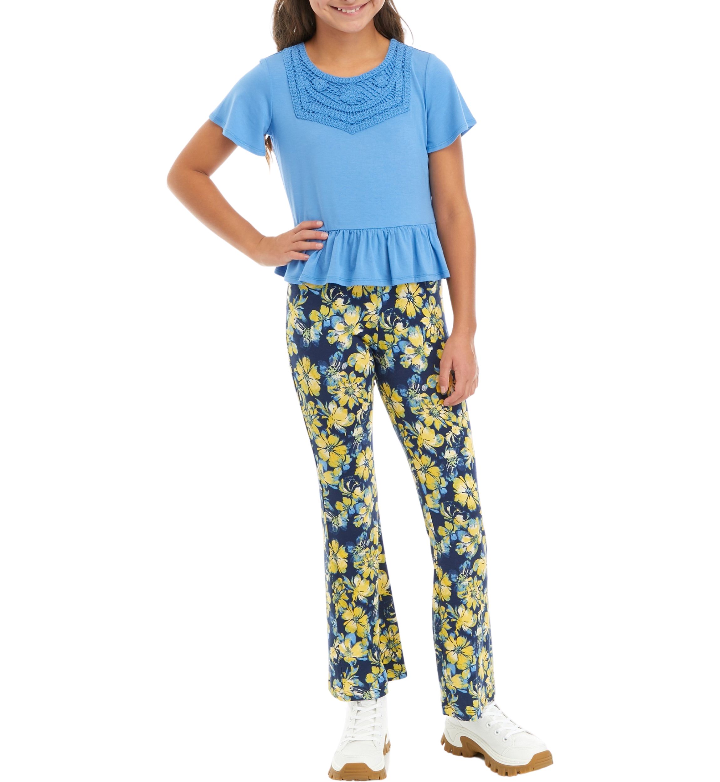 Girls 7-16 Crochet Knit Top with Flare Pants