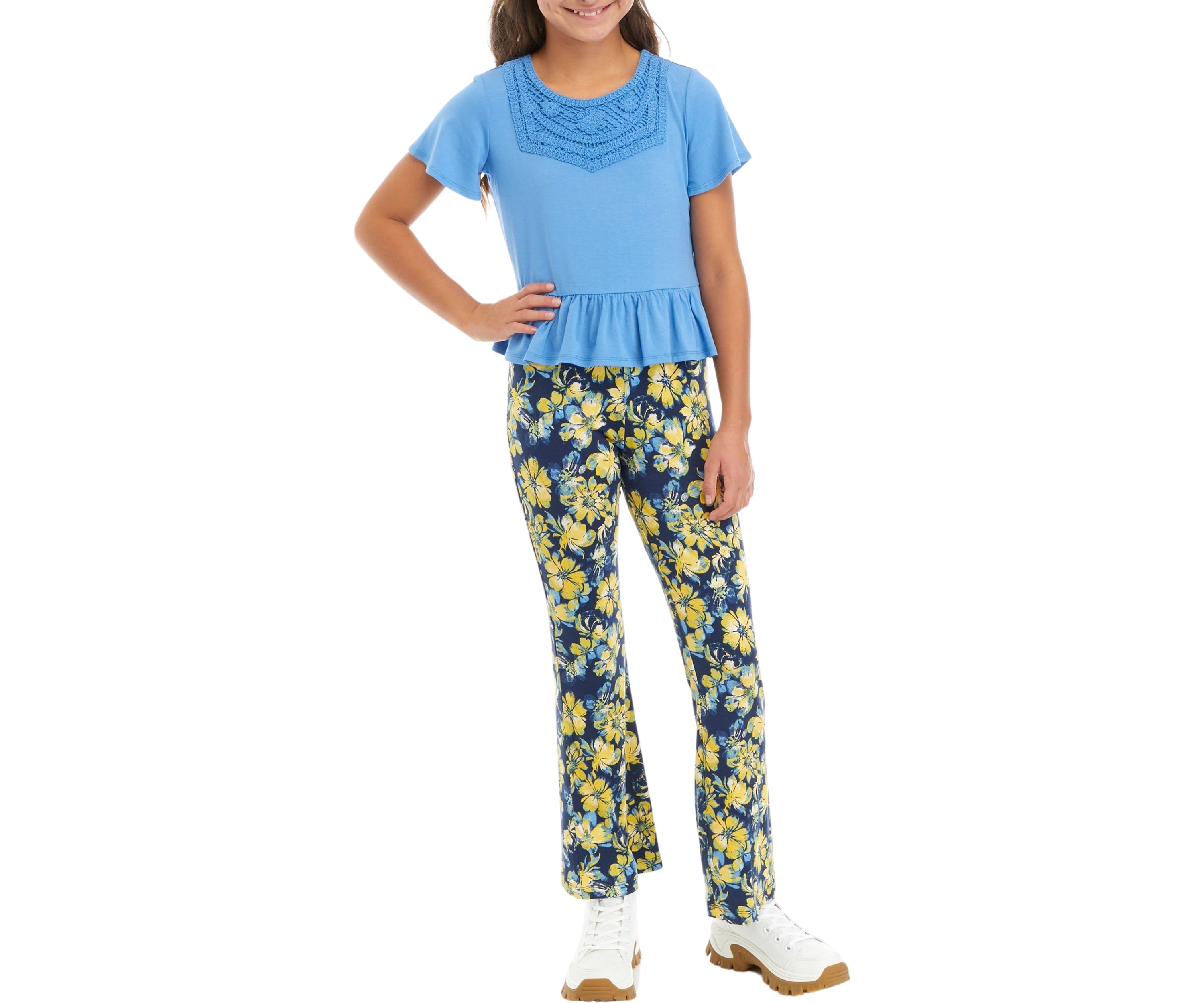 Girls 7-16 Crochet Knit Top with Flare Pants