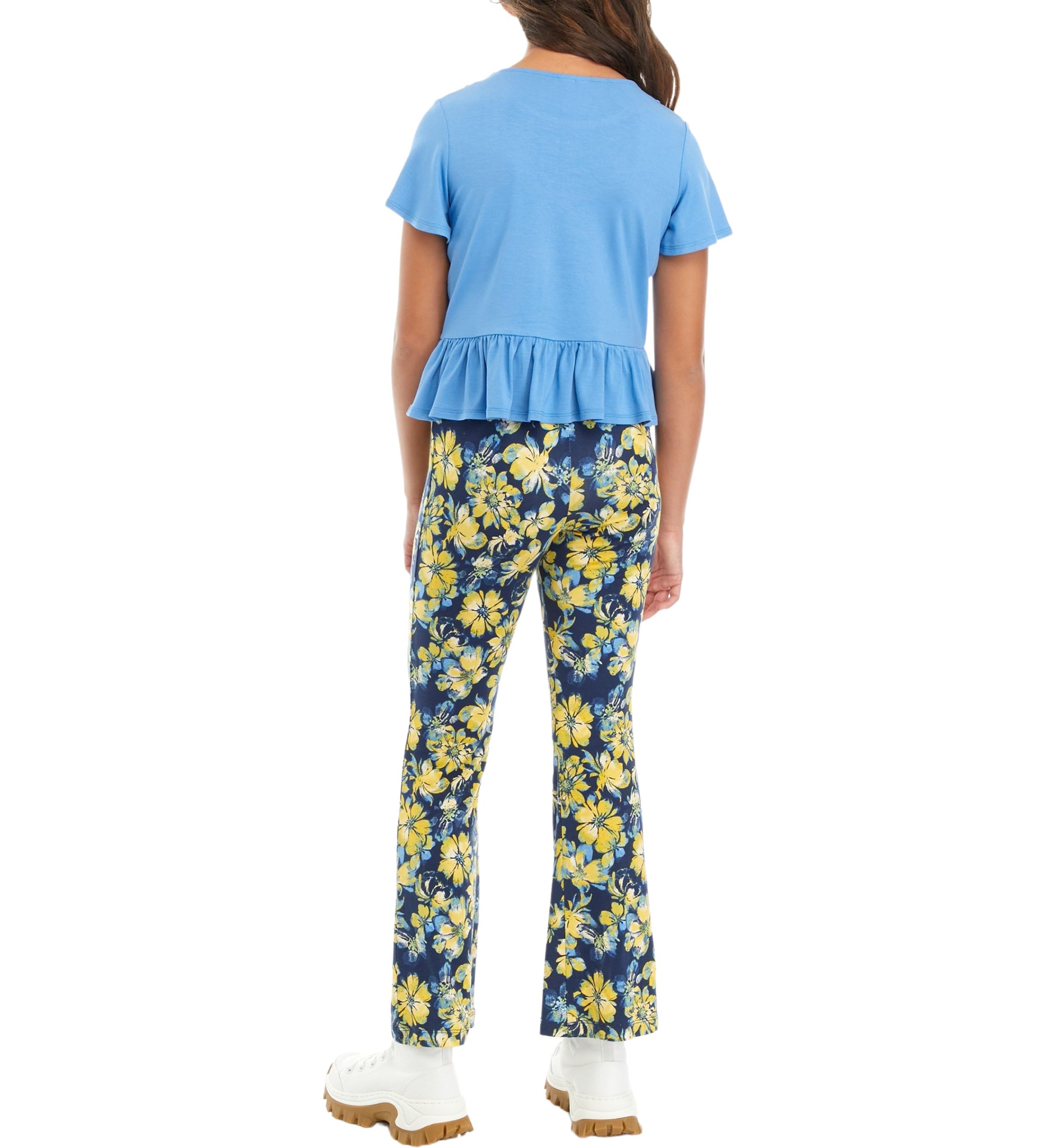 Girls 7-16 Crochet Knit Top with Flare Pants