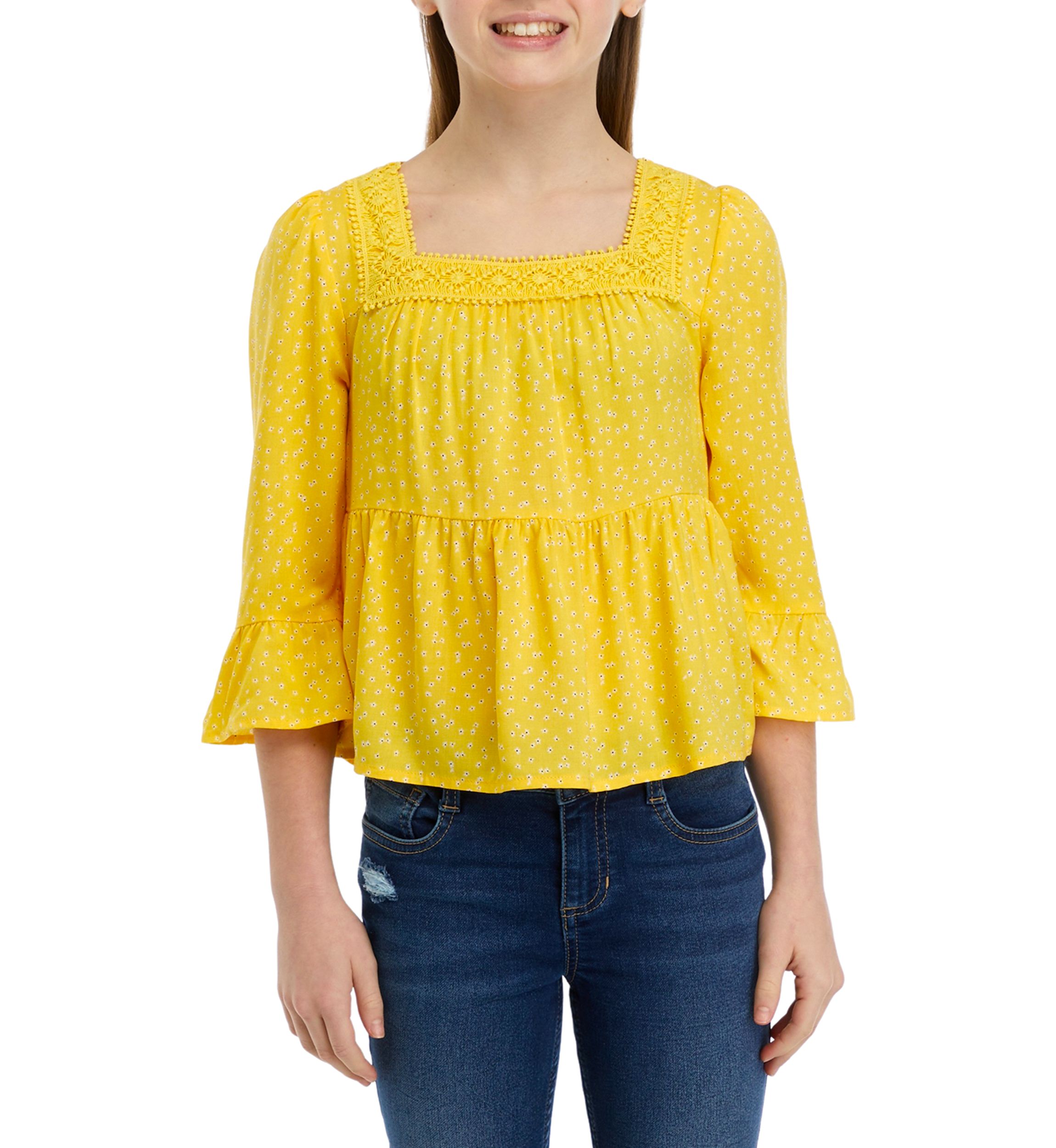 Girls 7-16 Square Neck Crochet Blouse