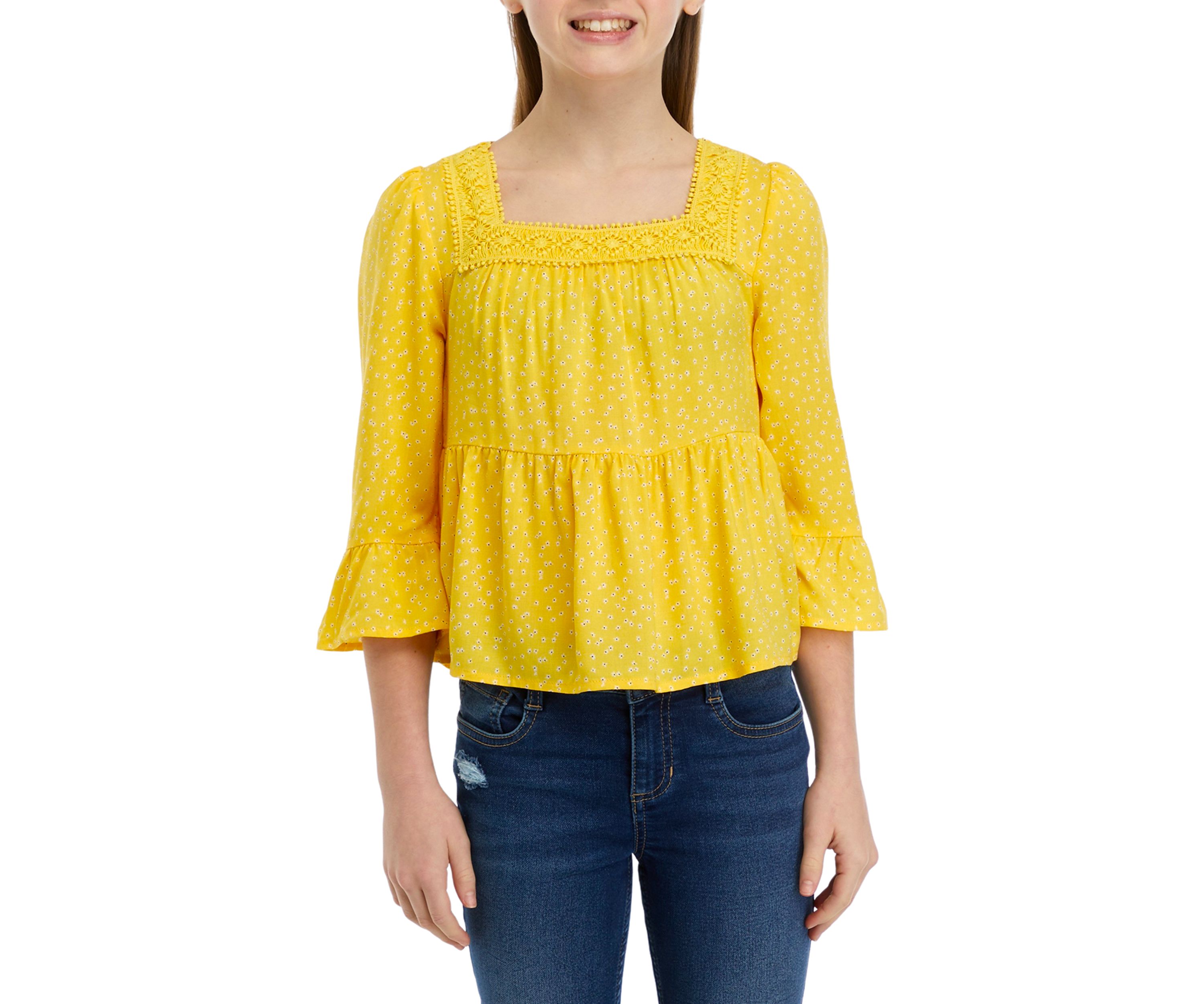 Girls 7-16 Square Neck Crochet Blouse