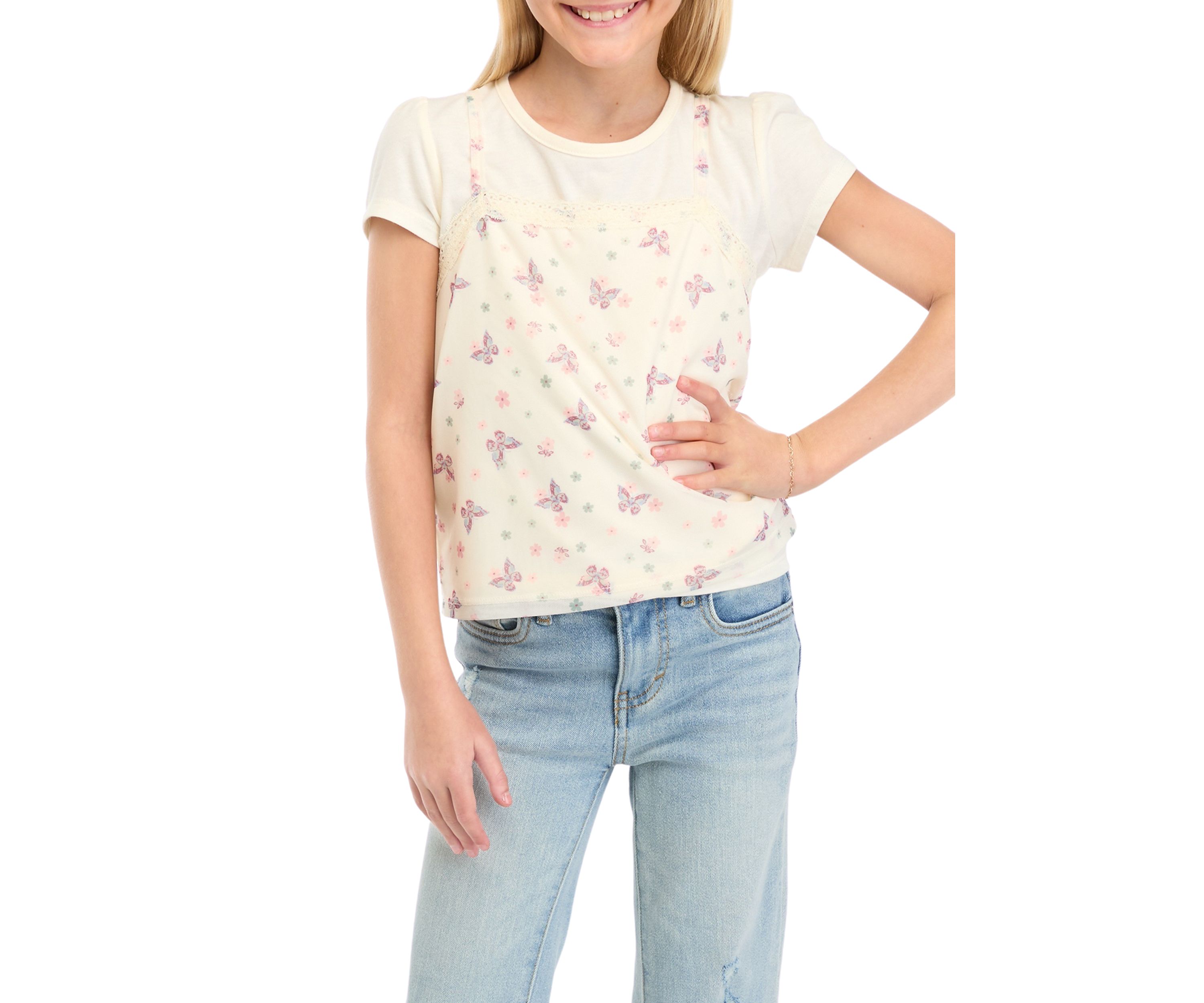 Girls 7-16 Short Sleeve Crew Neck T-Shirt