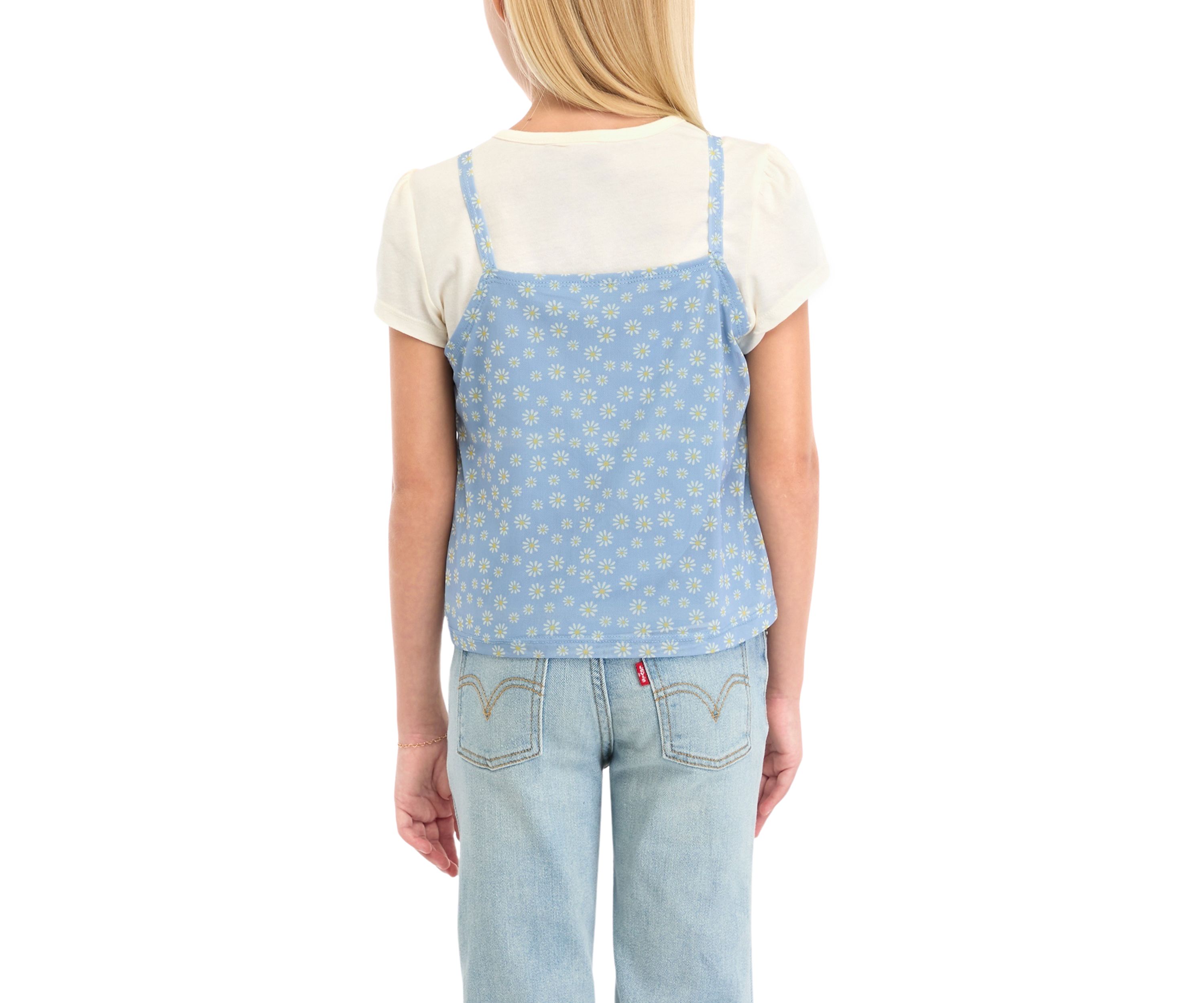 Girls 7-16 Short Sleeve Crew Neck T-Shirt with Front Lace Cami