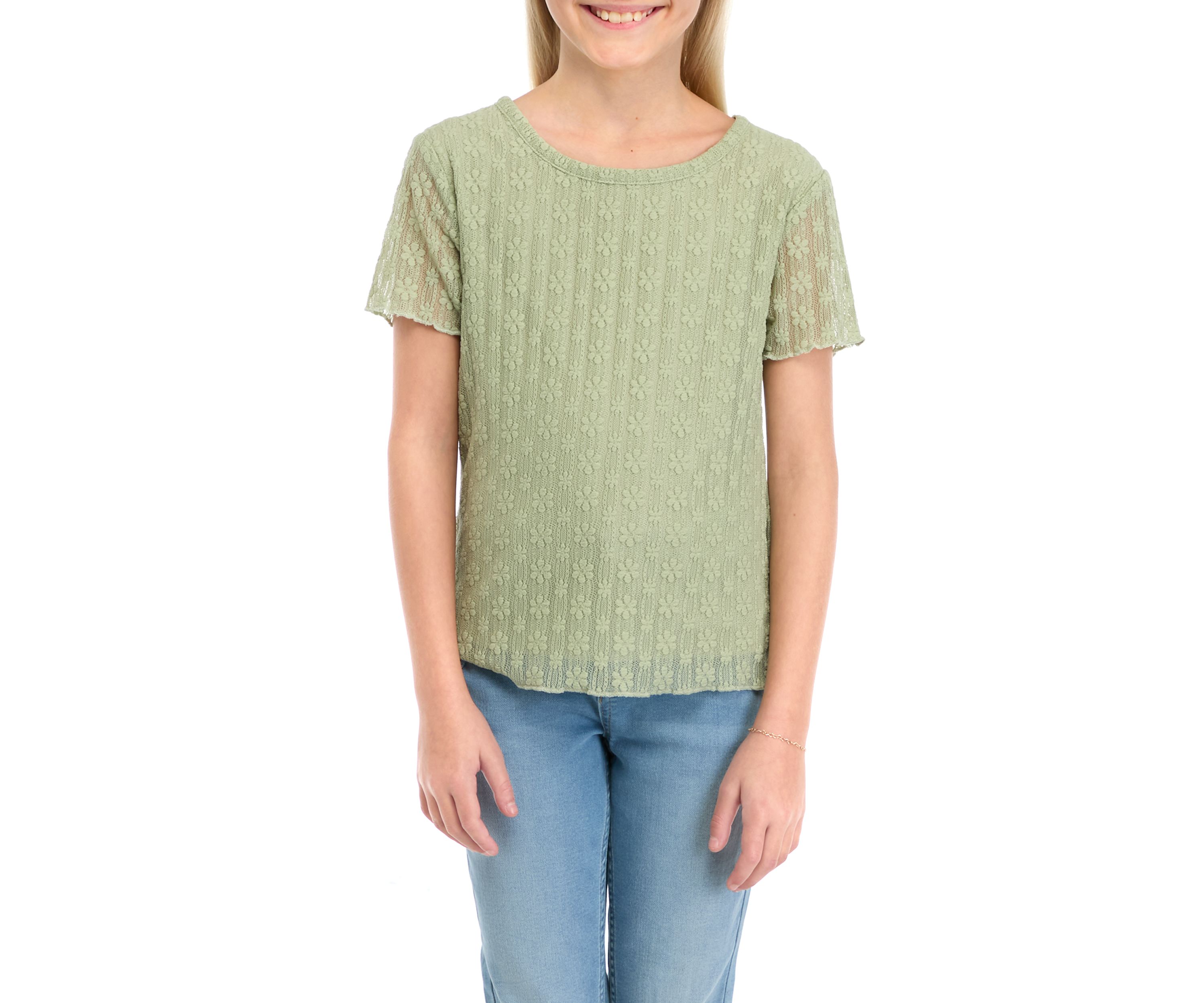 Girls 7-16 Short Sleeve Mesh T-Shirt with Lettuce Merrow Edge