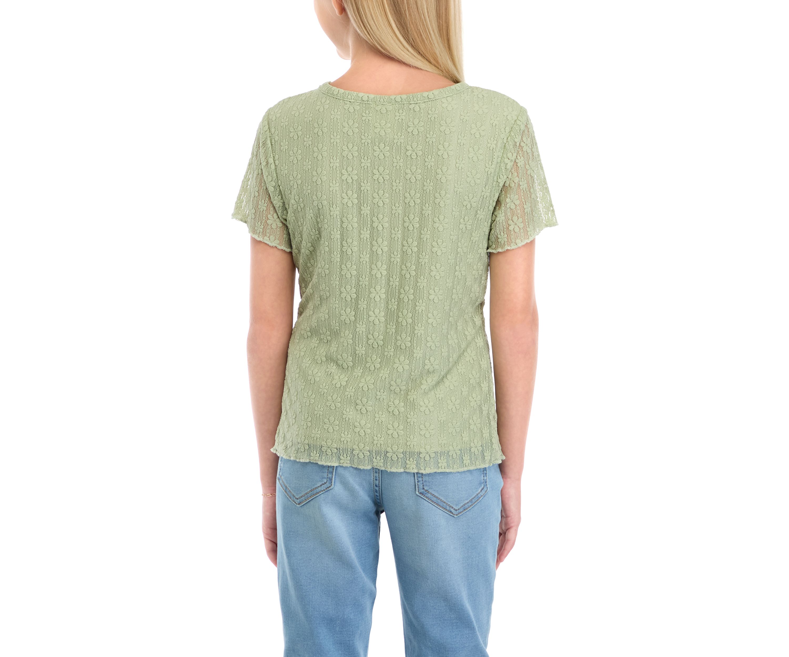 Girls 7-16 Short Sleeve Mesh T-Shirt with Lettuce Merrow Edge
