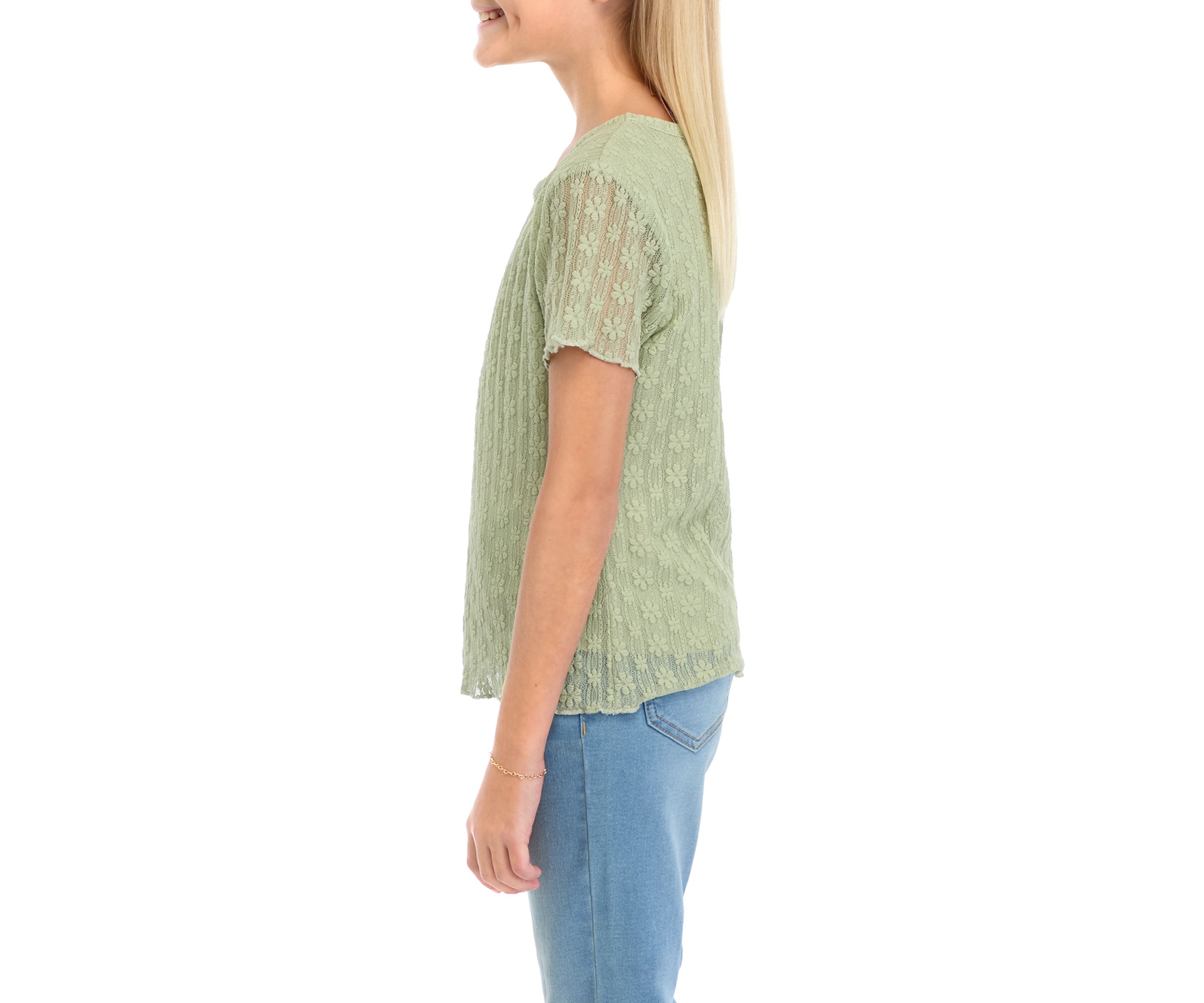 Girls 7-16 Short Sleeve Mesh T-Shirt with Lettuce Merrow Edge