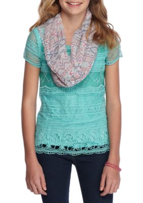 Belle du Jour Lace Front Top With Scarf Girls 7-16 | belk