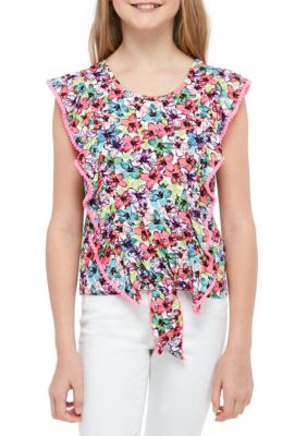 Belle du Jour Girls 7-16 Floral Tie Front Top | belk