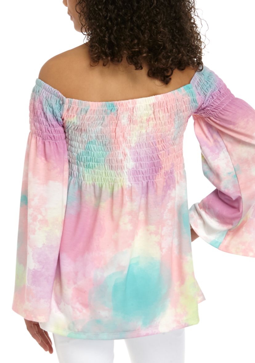 Girls 7-16 Off the Shoulder Tie Dye Smocked Top