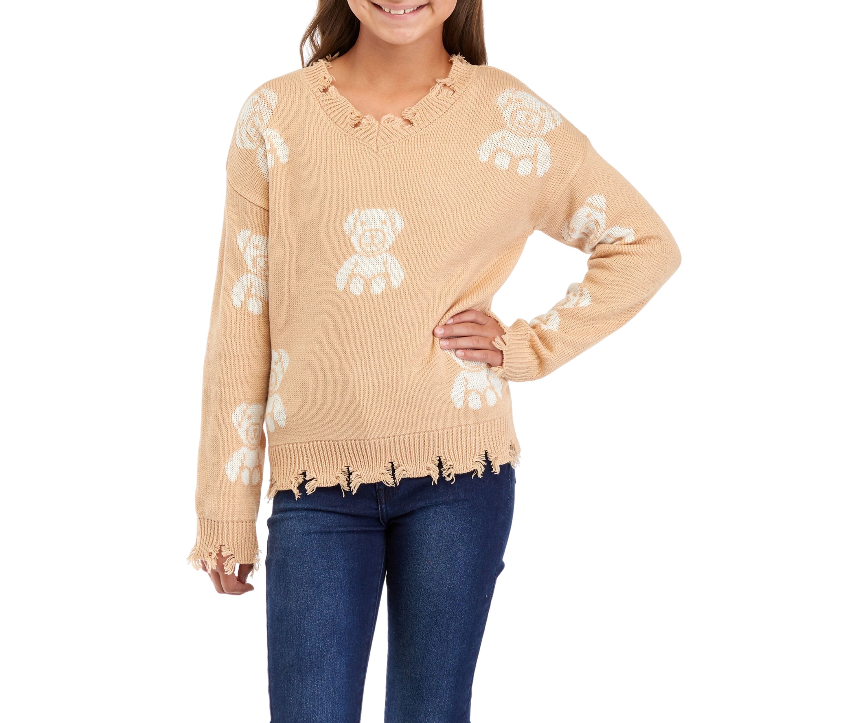 Girls 7-16 Frayed Hem Sweater