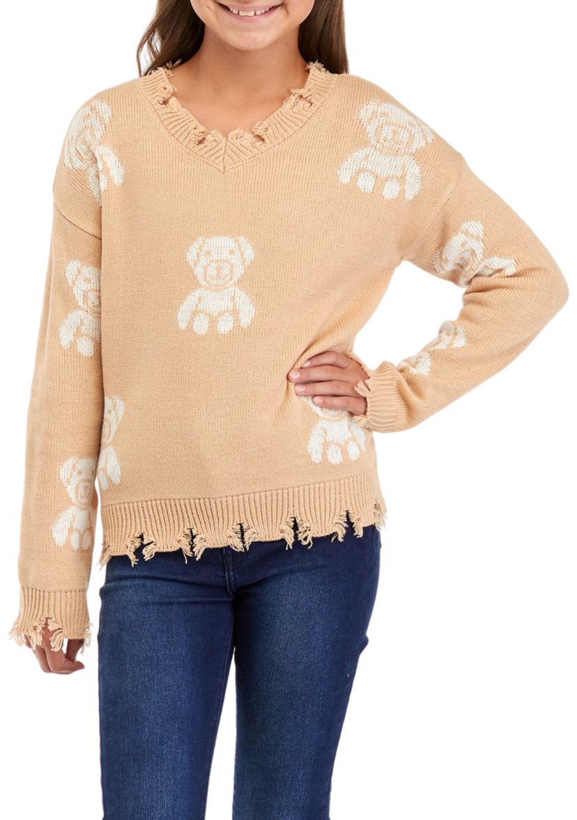 Girls 7-16 Frayed Hem Sweater
