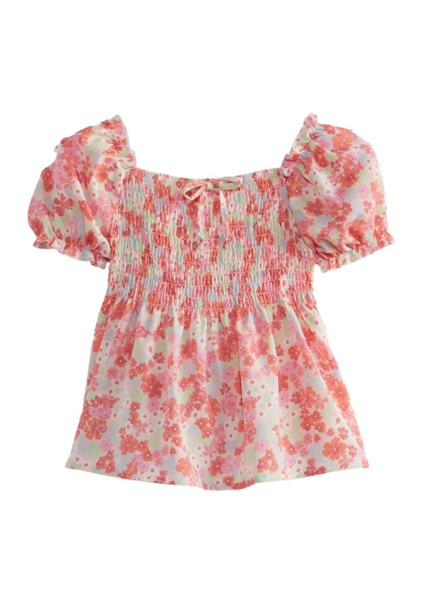 Girls  7-16 Puff Sleeve Floral Top