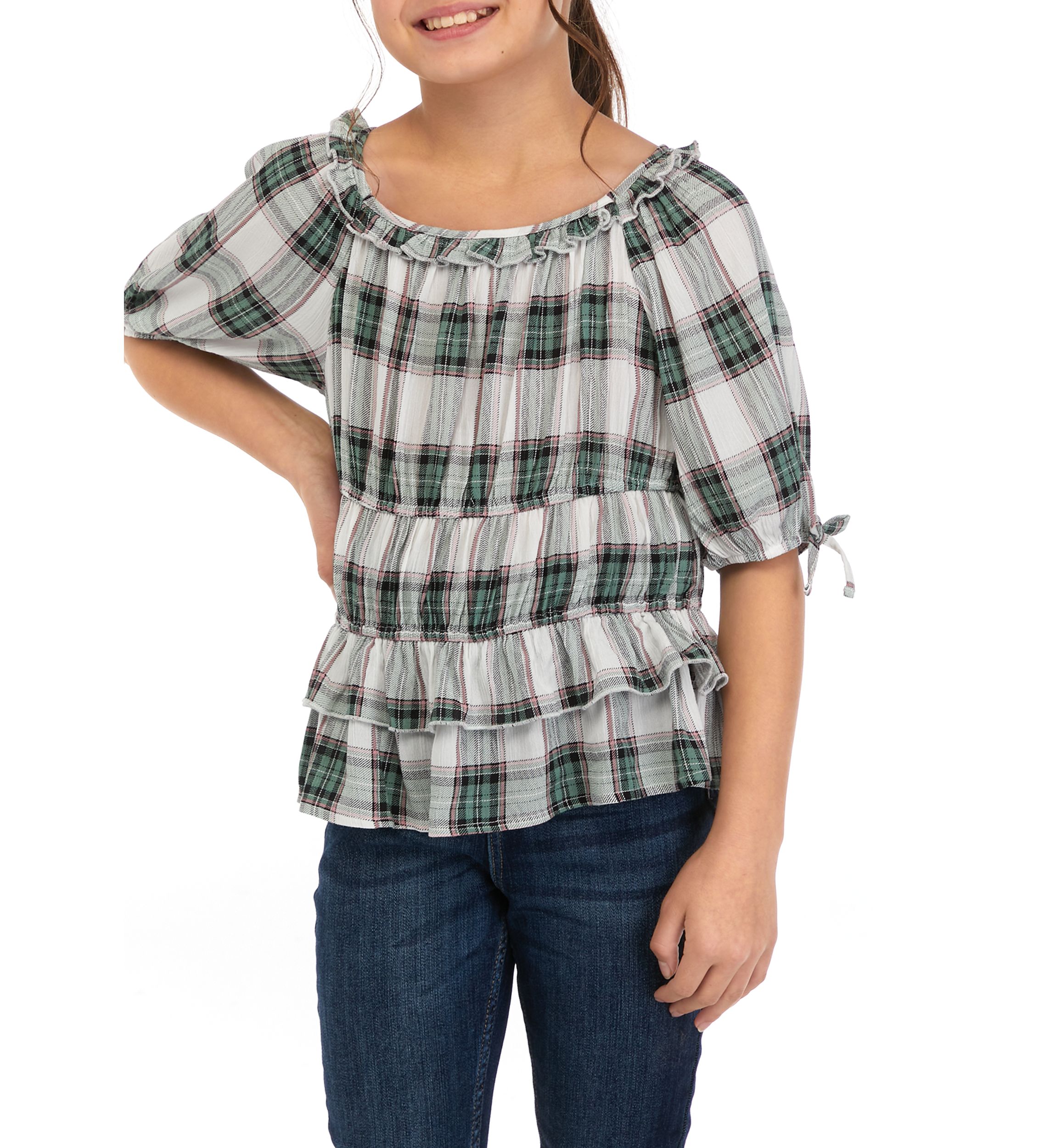 Girls 7-16 Plaid Woven Top