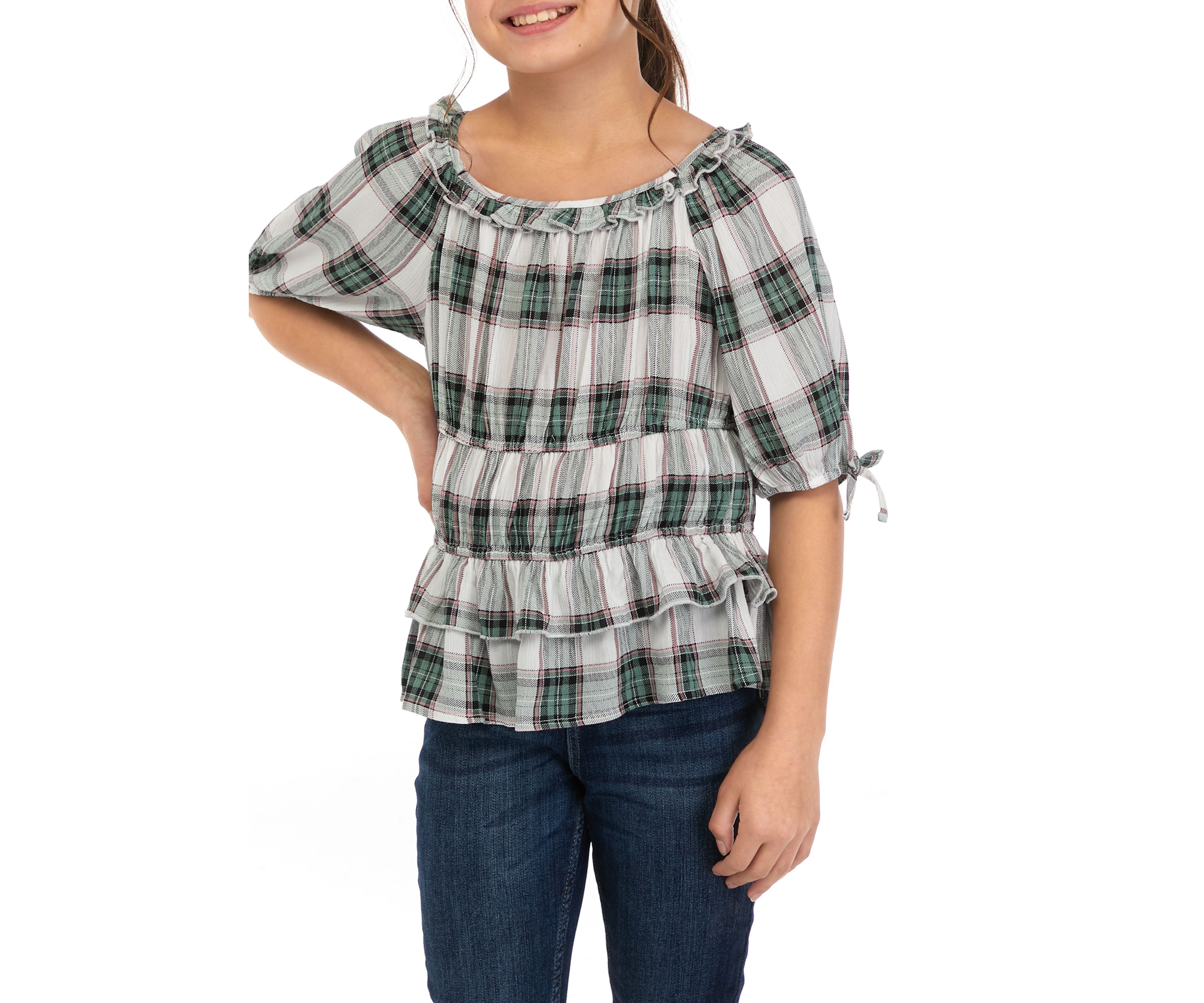 Girls 7-16 Plaid Woven Top