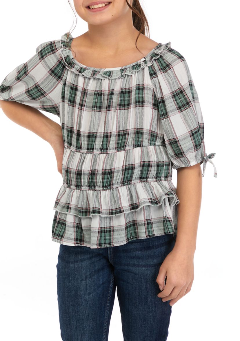 Girls 7-16 Plaid Woven Top