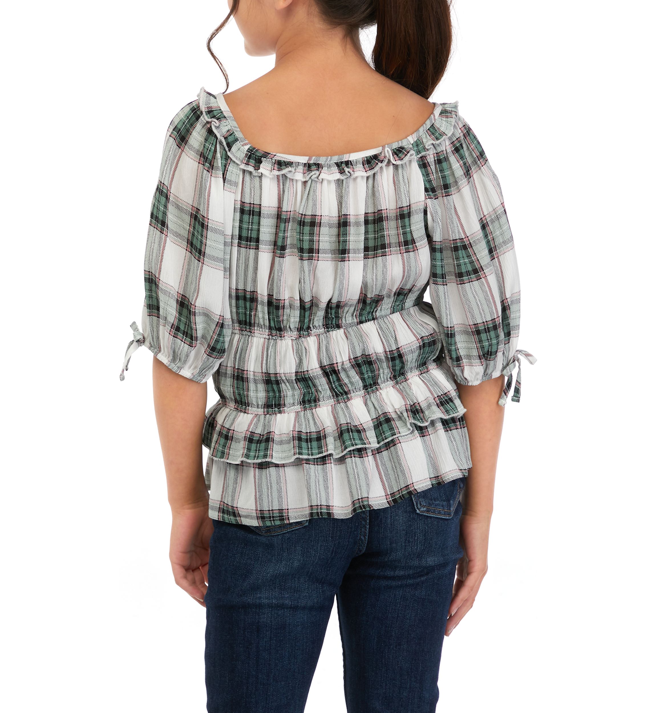 Girls 7-16 Plaid Woven Top