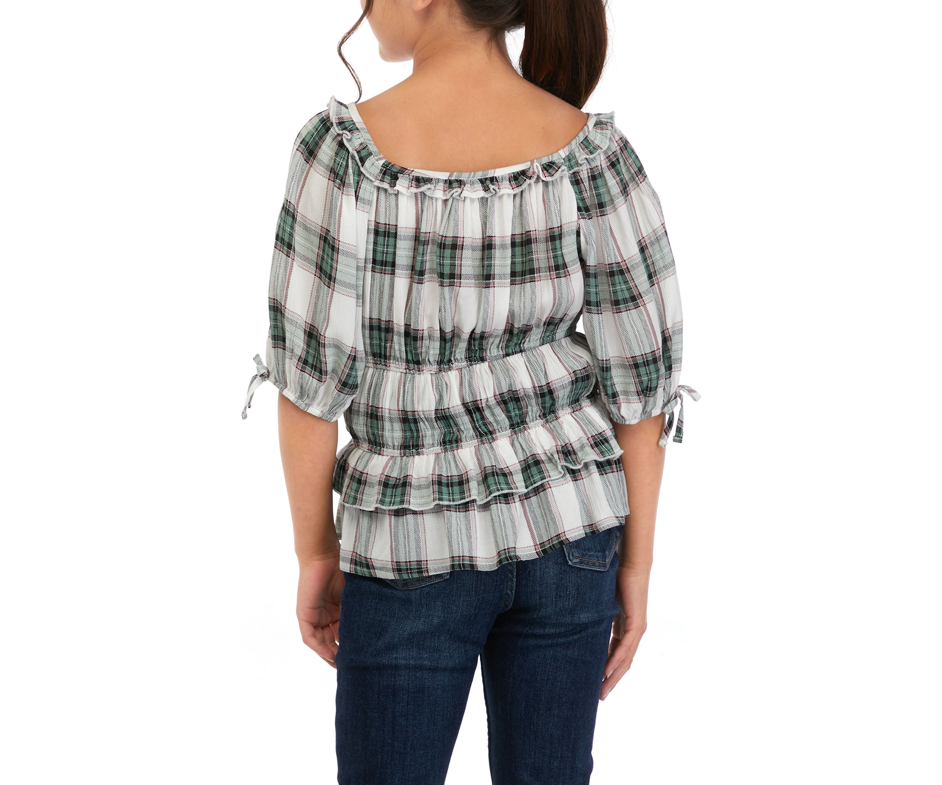 Girls 7-16 Plaid Woven Top