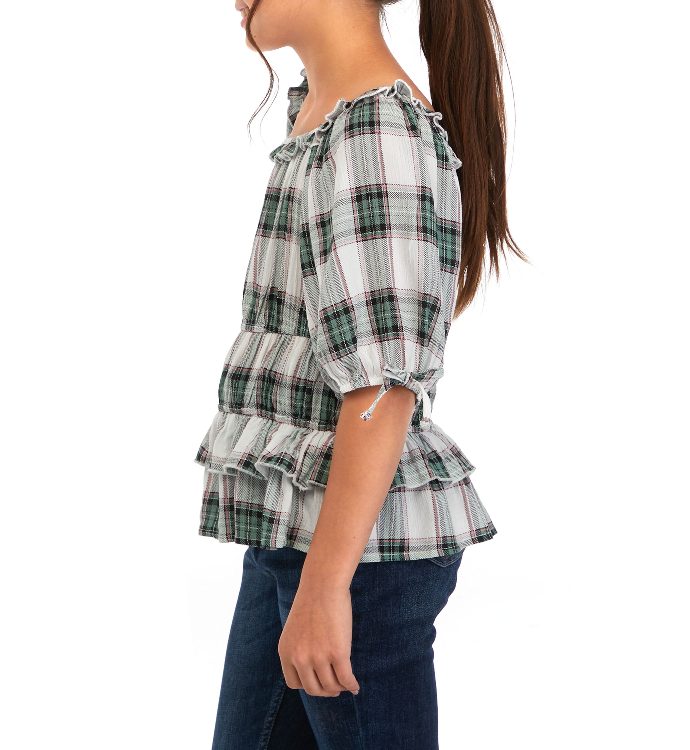 Girls 7-16 Plaid Woven Top