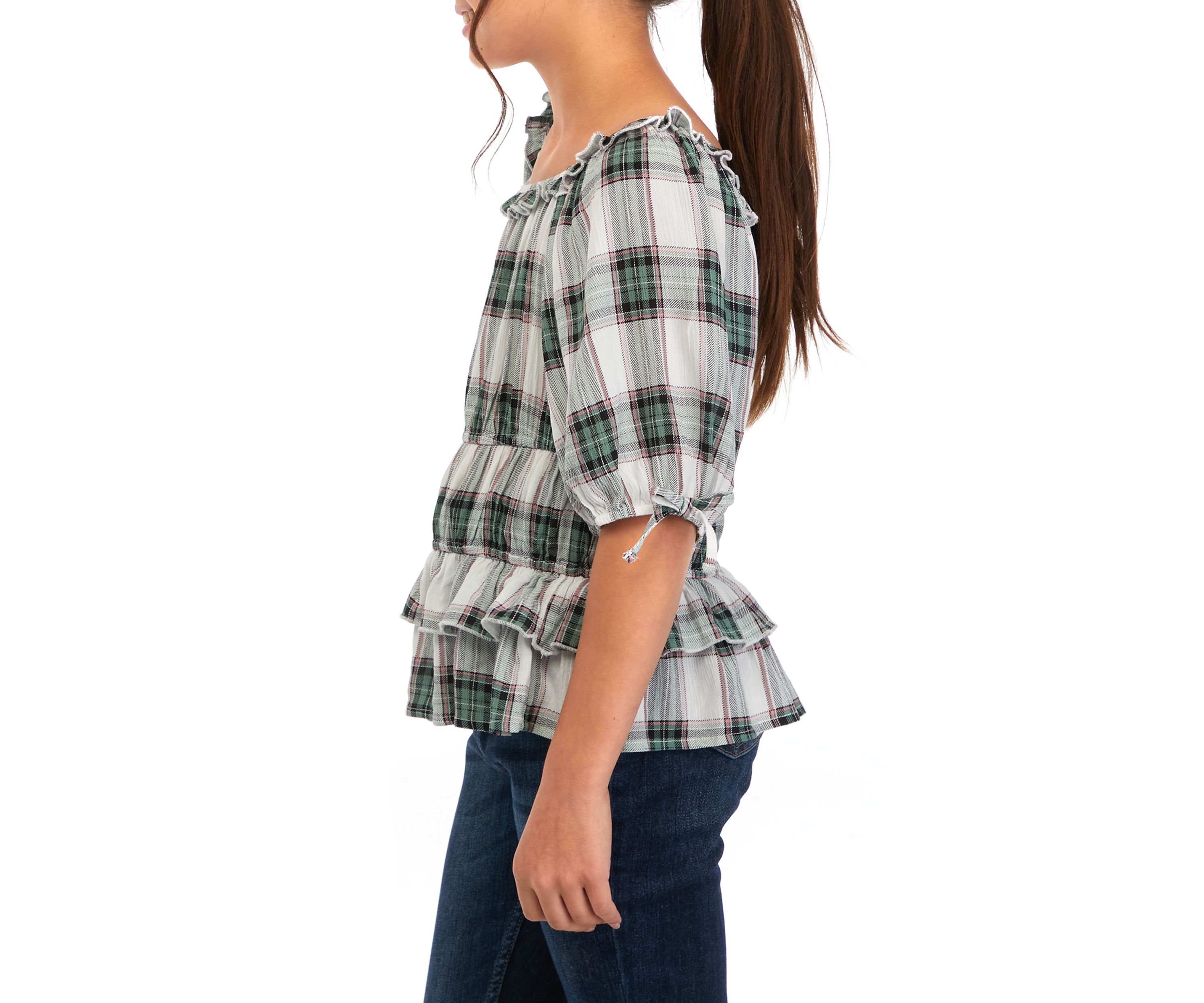 Girls 7-16 Plaid Woven Top