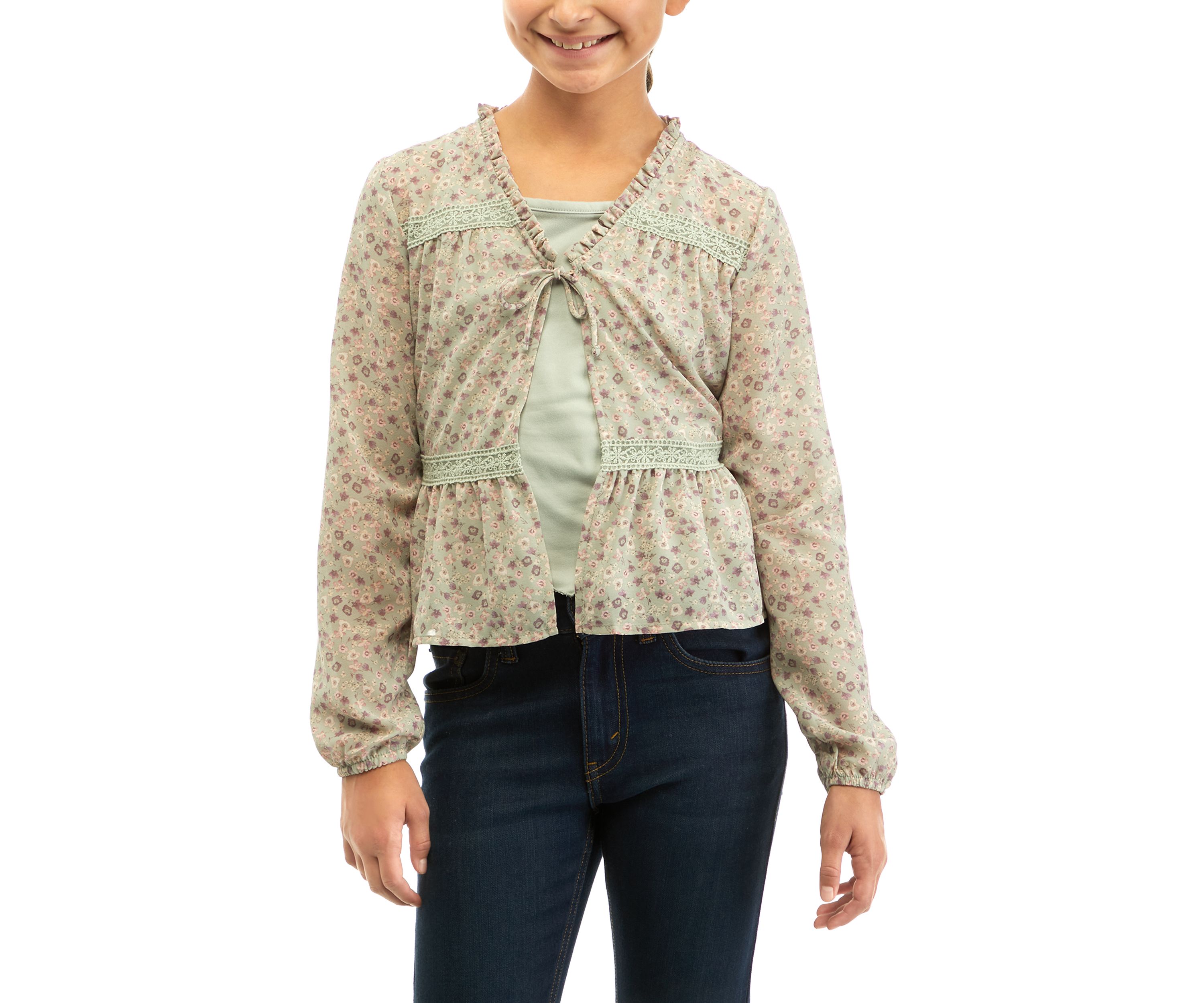 Girls Tie Front Floral Printed Top
