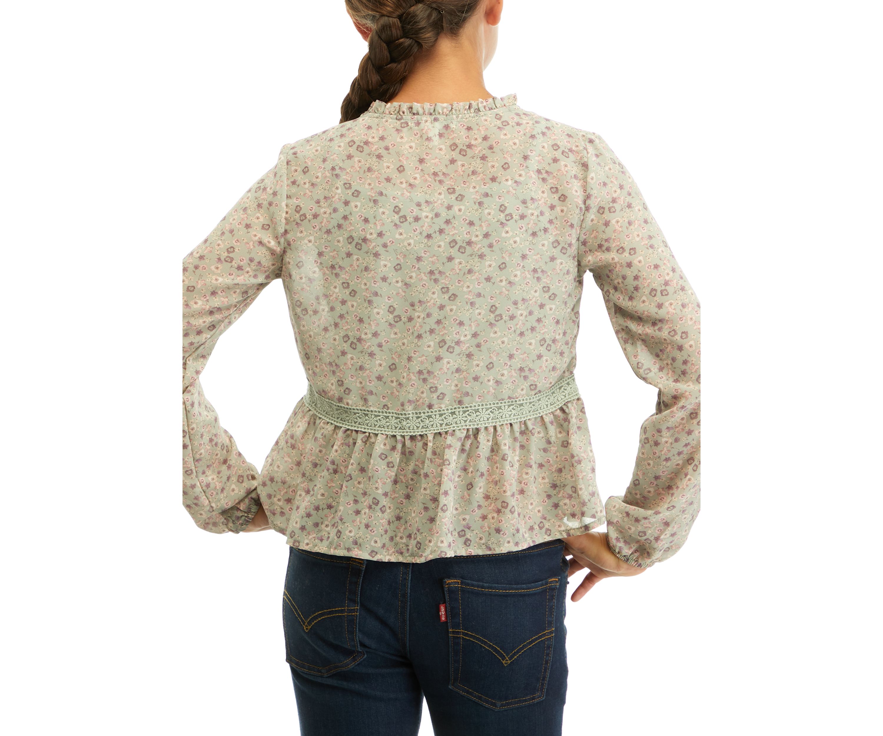 Girls Tie Front Floral Printed Top