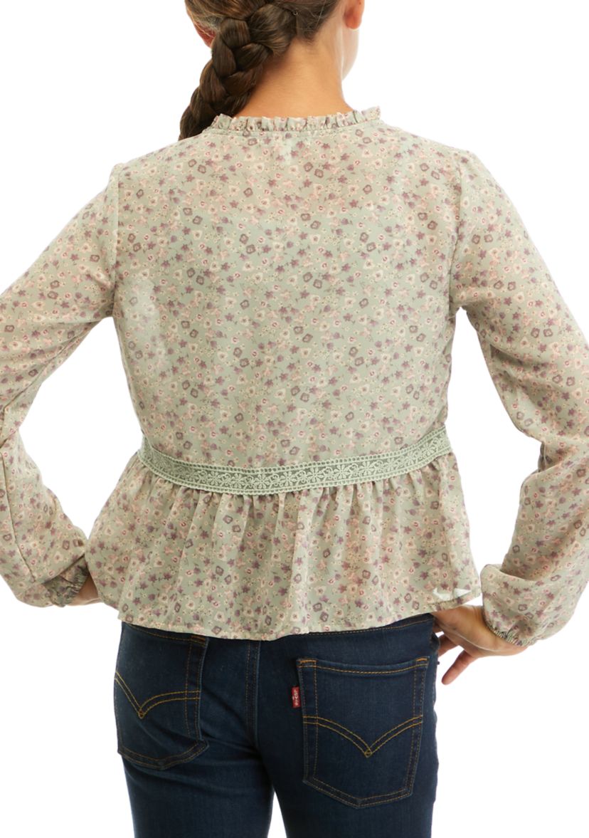 Girls Tie Front Floral Printed Top